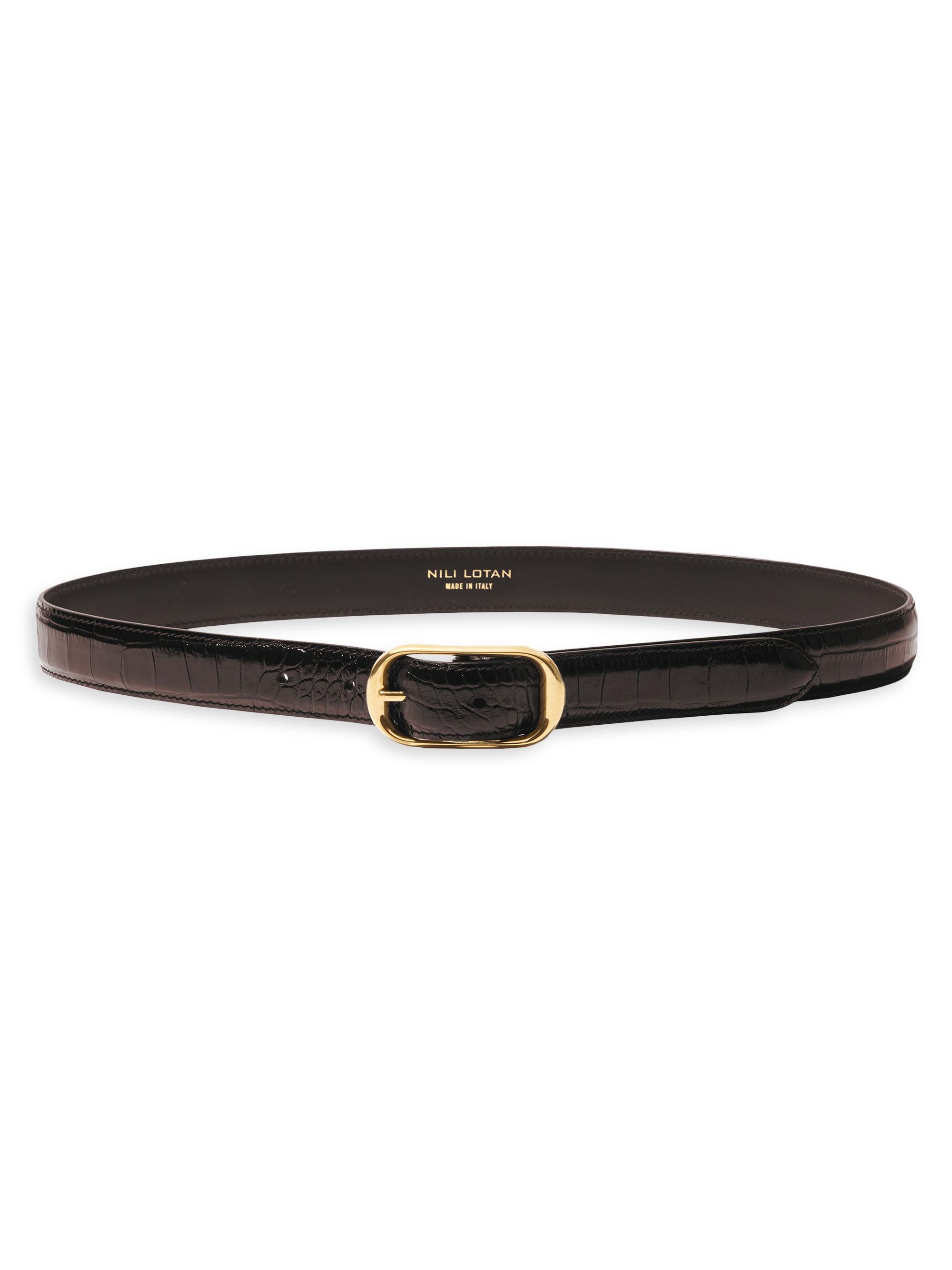 Nili Lotan Women's Reine Leather Belt - Black Embossed Croc