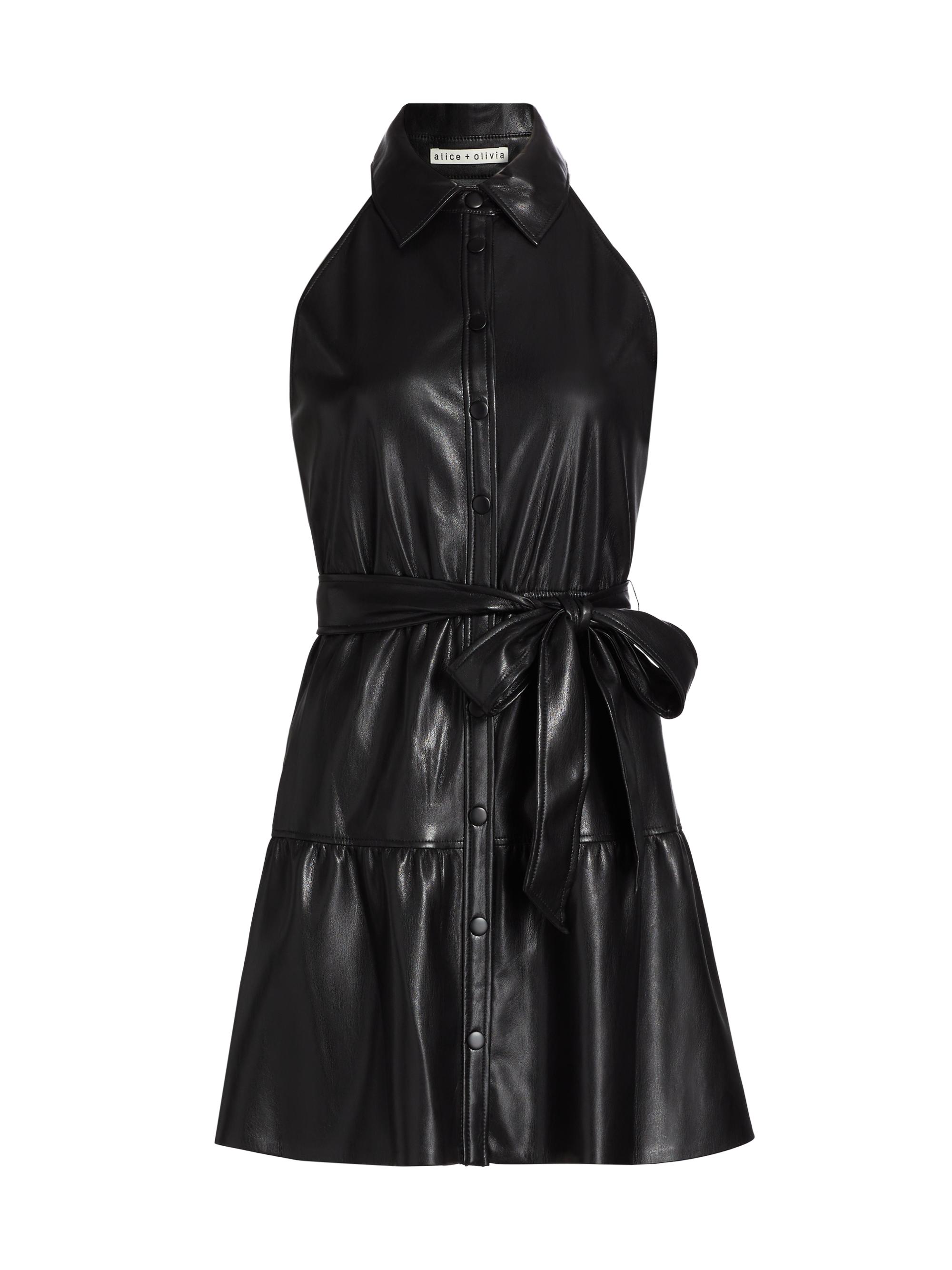 Alice + Olivia Women's Miranda Faux Leather Tie-Waist Minidress - Black