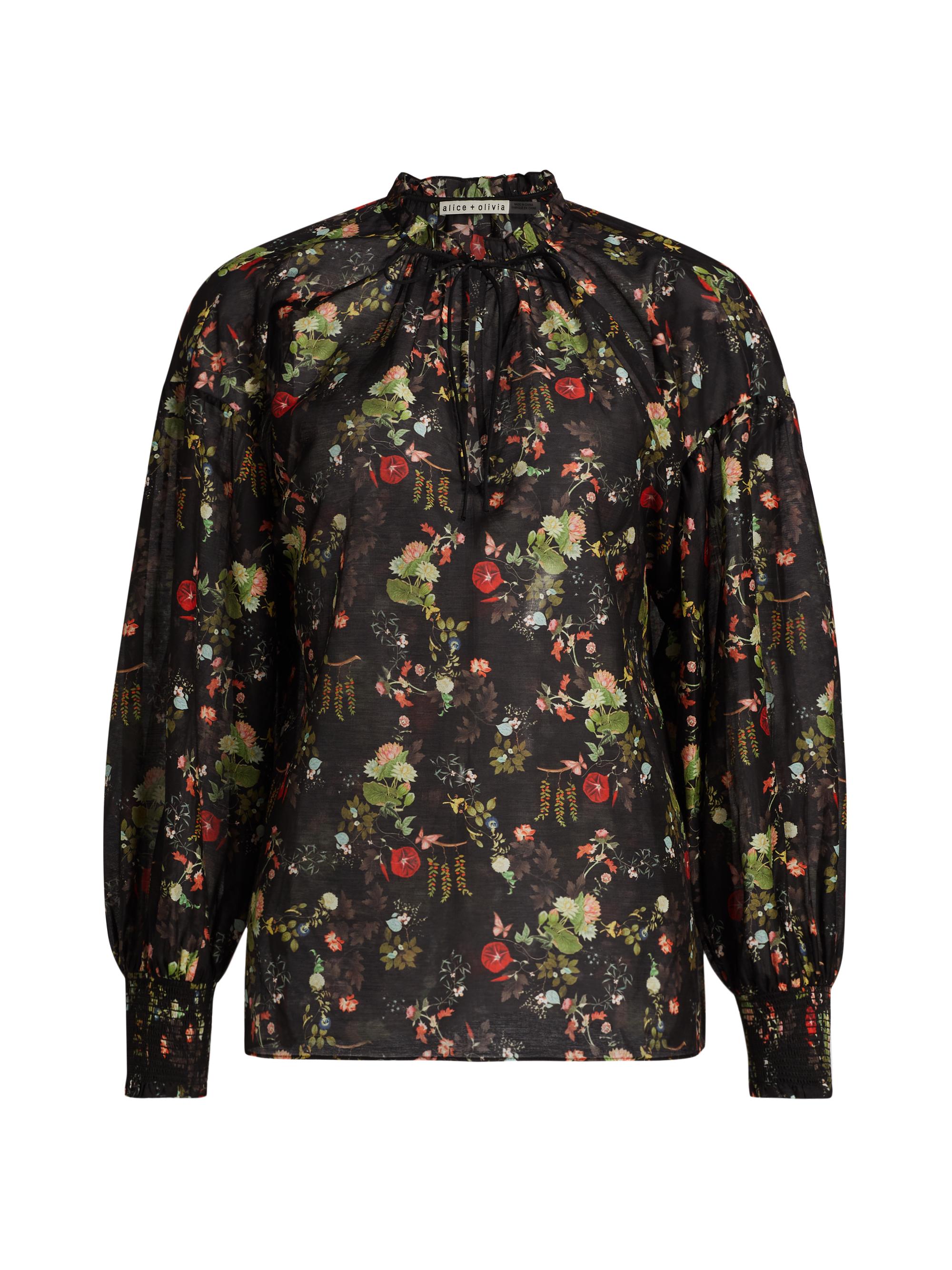 Alice + Olivia Women's Julius Smocked Floral Blouse - Blush Kiss Black