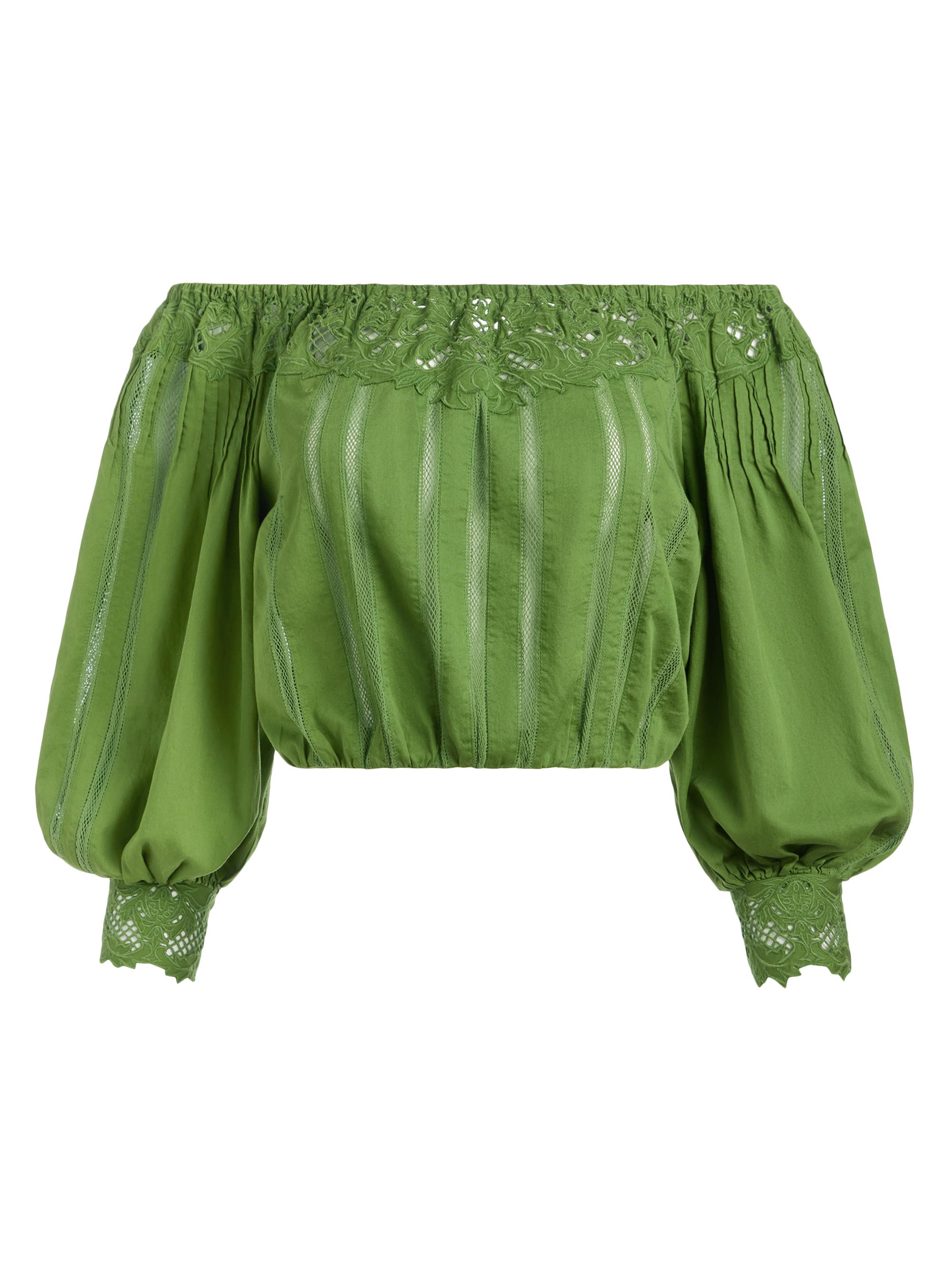 Alice + Olivia Women's Nan Lace Stripe Off-the-Shoulder Top - Avocado