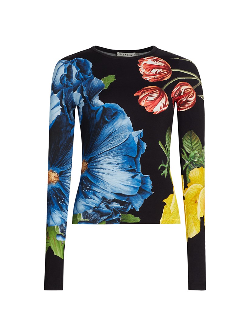 Shop Alice + Olivia Delaina Floral Long-Sleeve Top | Saks Shop Alice + Olivia Delaina Floral Long-Sleeve Top | Saks