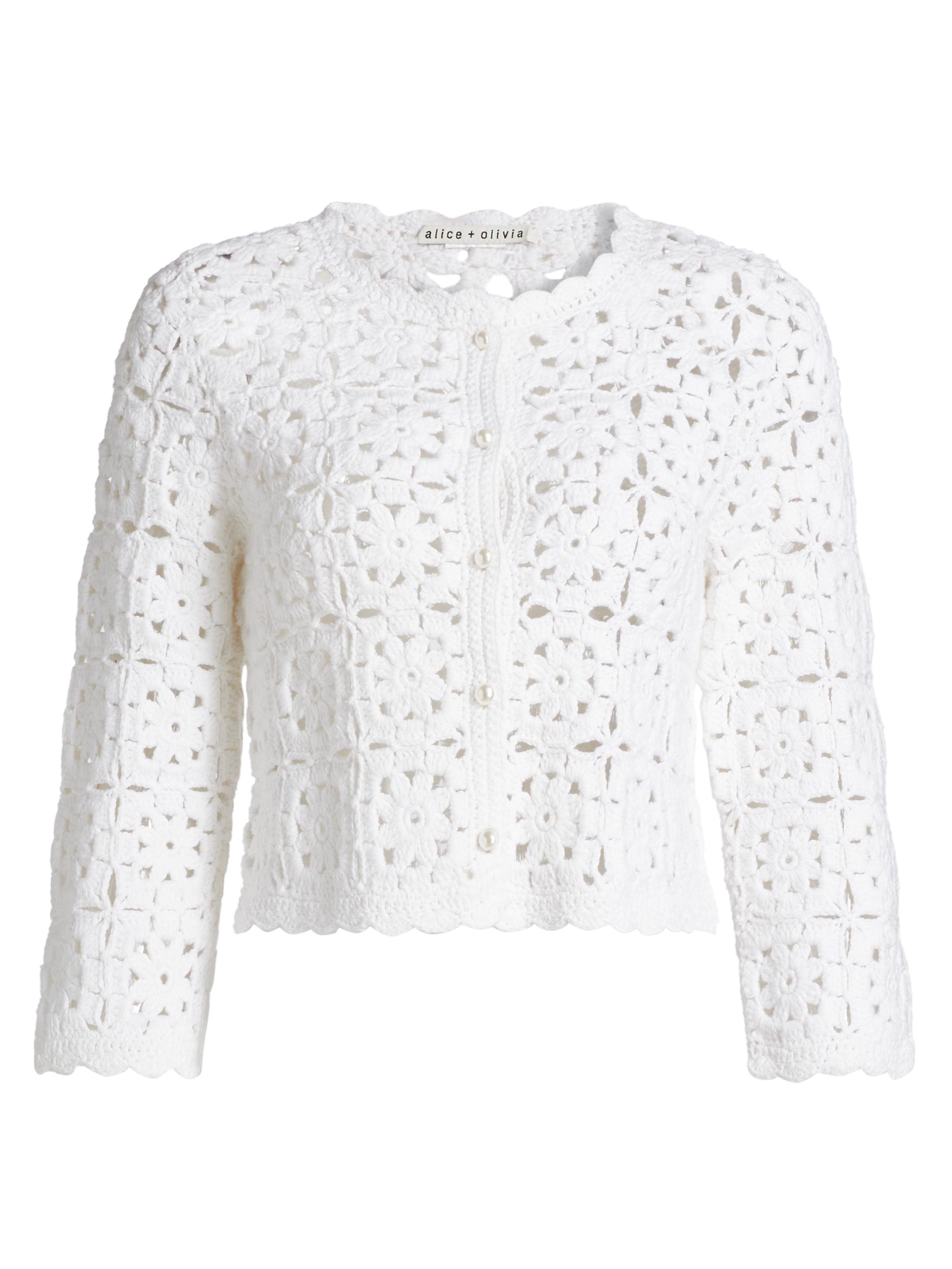 Alice + Olivia Women's Anderson Crocheted Cardigan - White