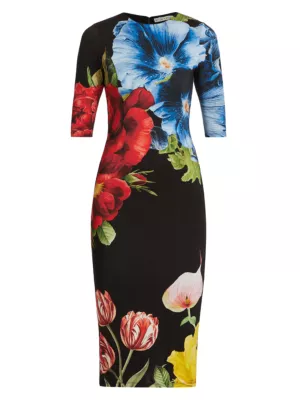 Shop Alice + Olivia Delora Floral Midi-Dress | Saks Fifth Avenue