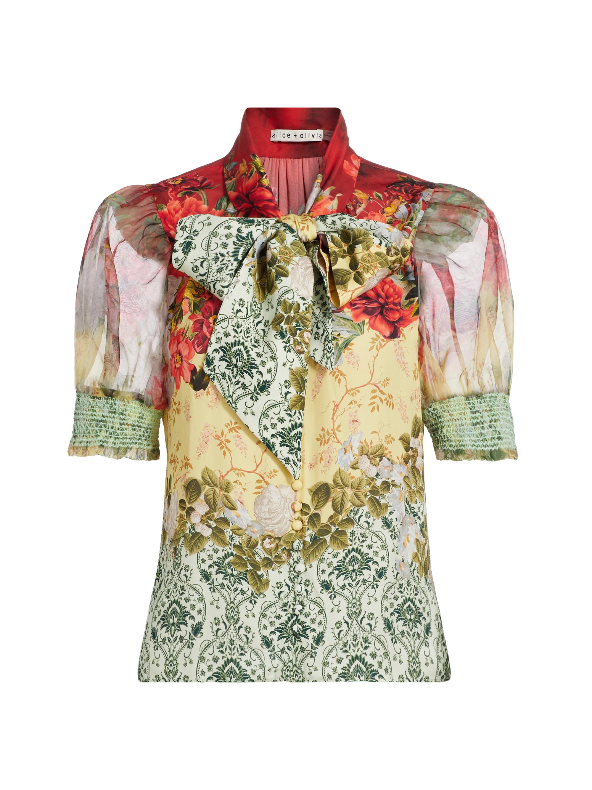 Alice + Olivia Women's Brentley Floral Tie-Neck Blouse - Oakley