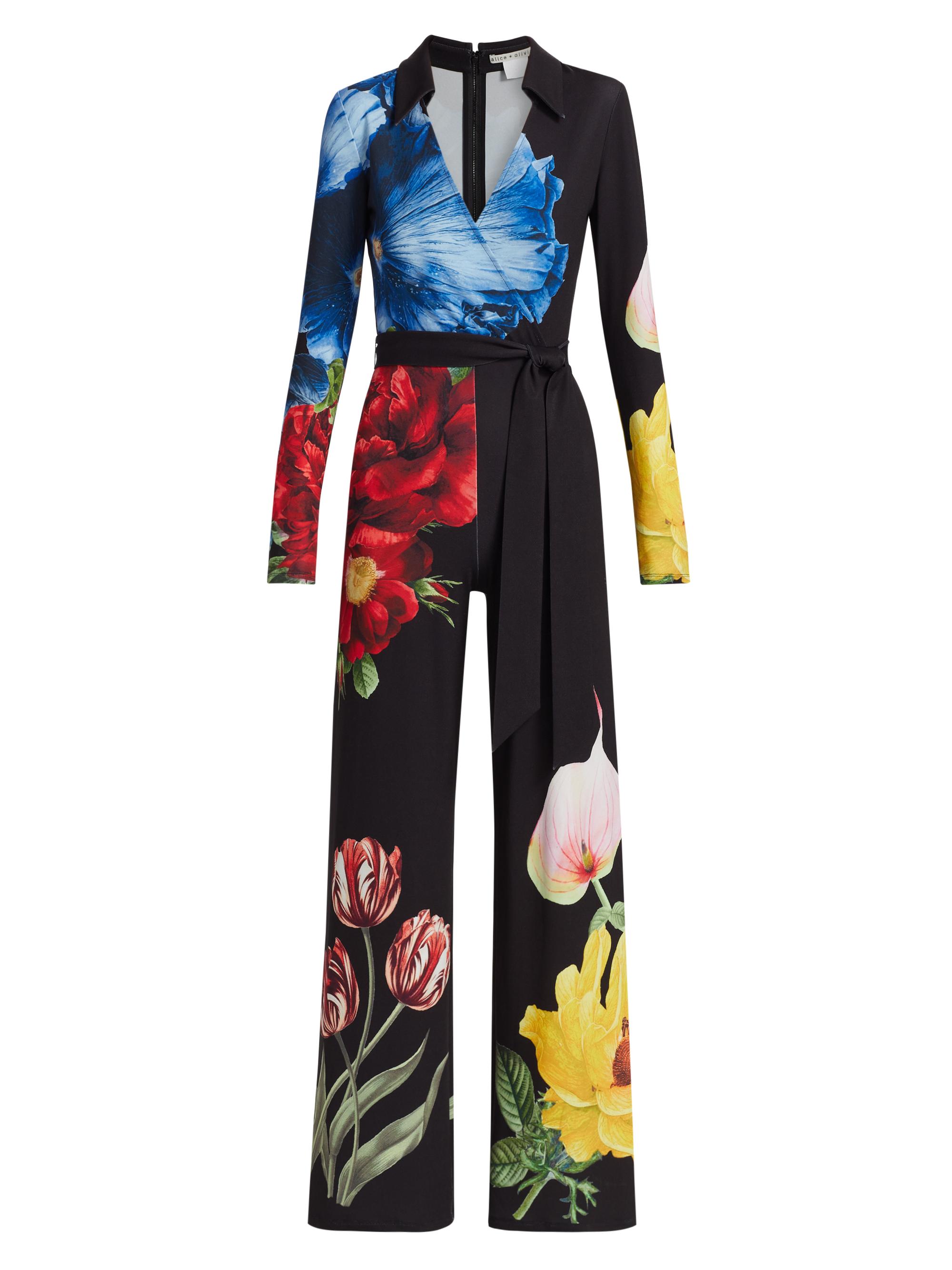 Alice + Olivia Women's Melinda Floral Wide-Leg Wrap Jumpsuit - Le Parisien Black