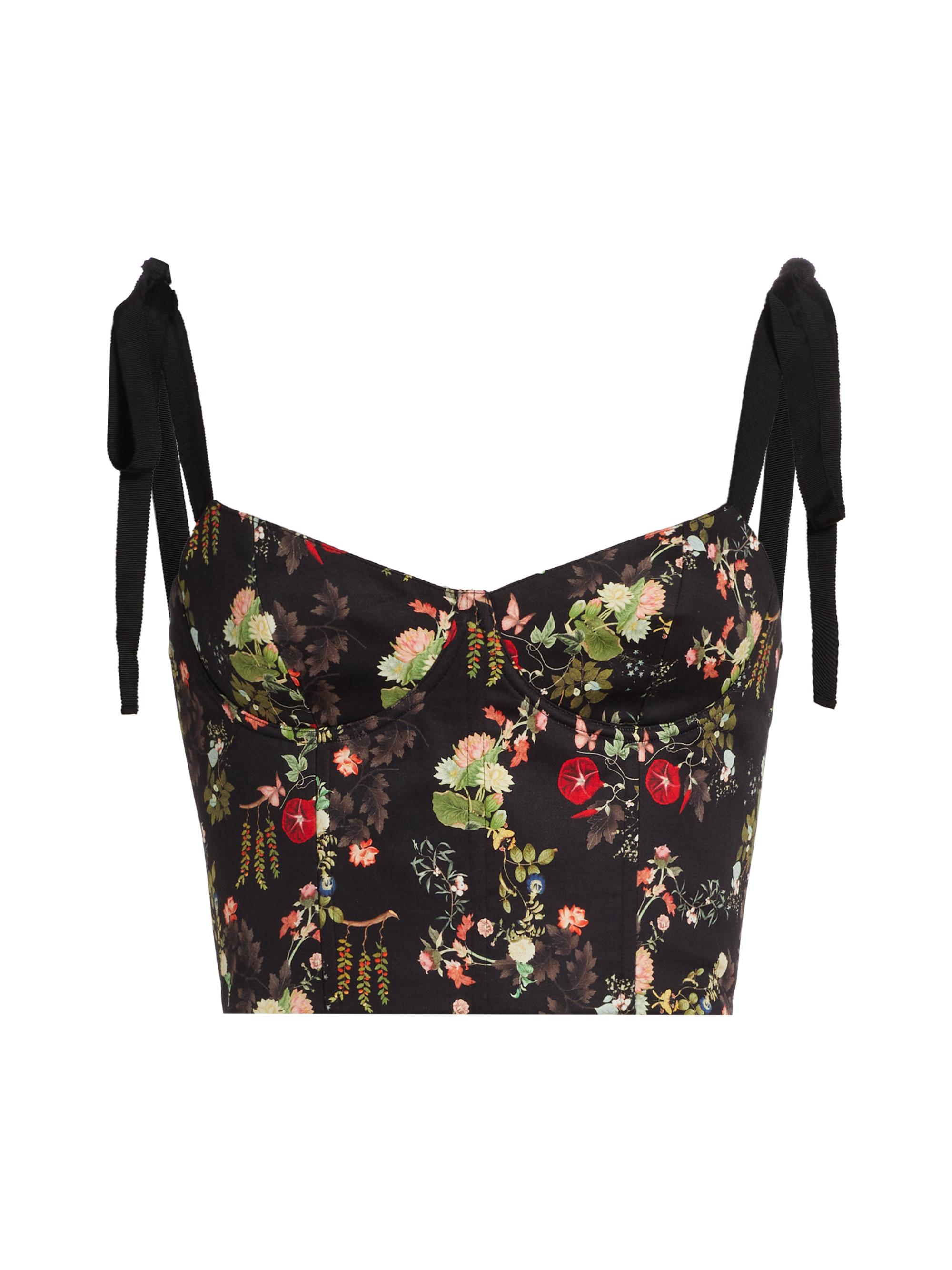 Alice + Olivia Women's Helene Floral Sateen Bustier Top - Blush Kiss Black