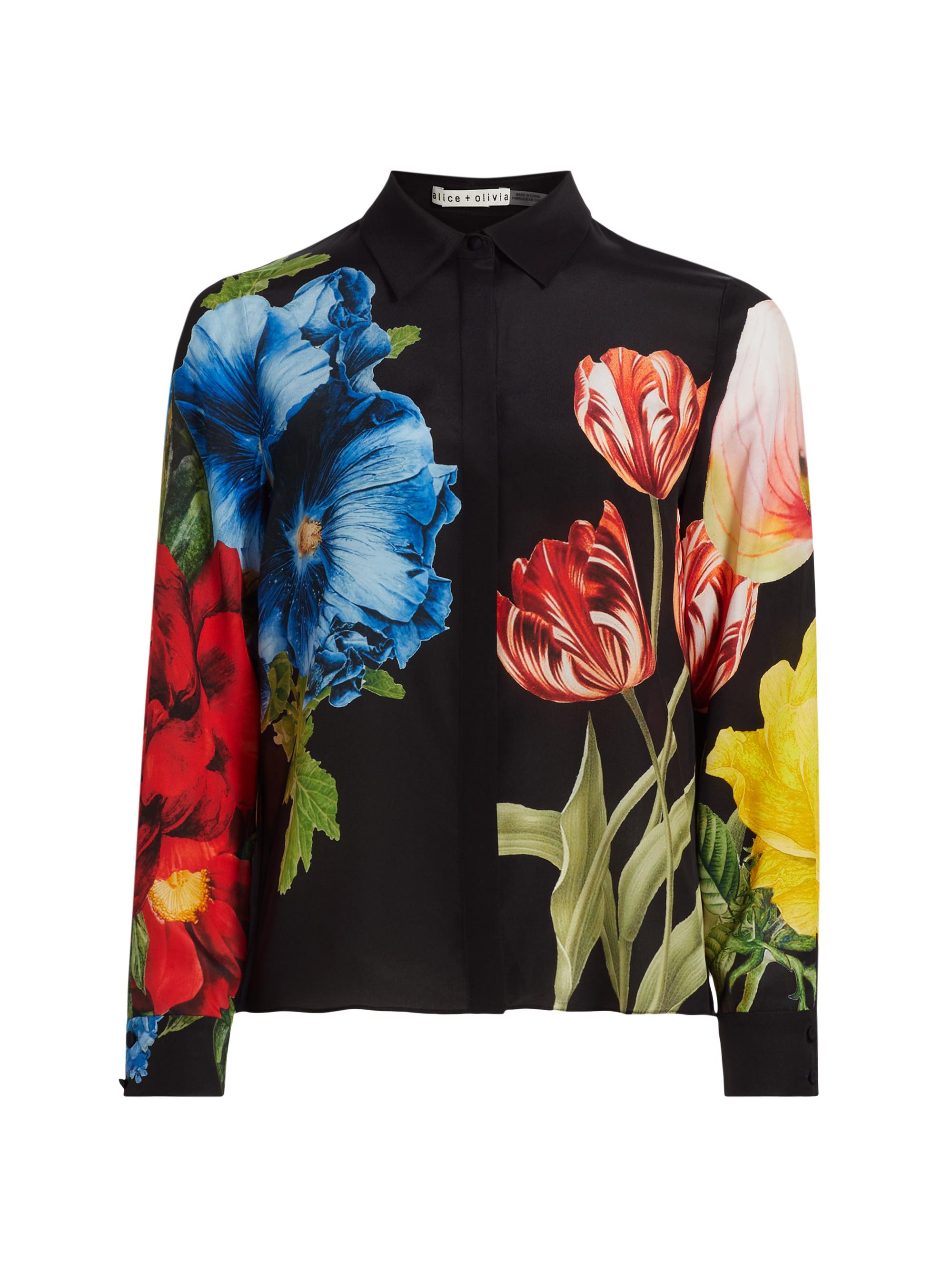 Alice + Olivia Women's Willa Floral Silk Blouse - Le Parisien Black