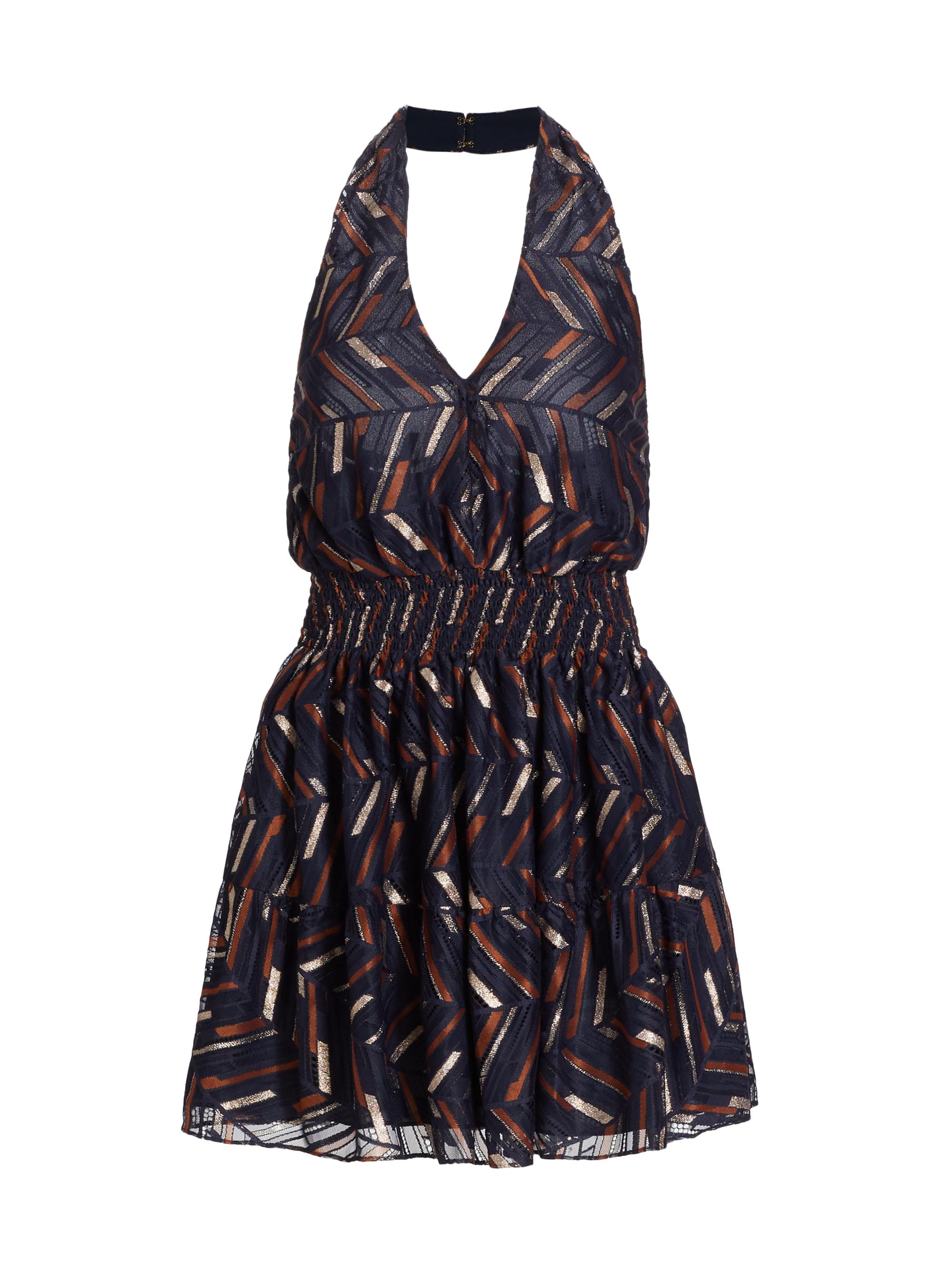 Ramy Brook Women's Blanch Chevron Halter Minidress - Spring Navy Lurex Chevron
