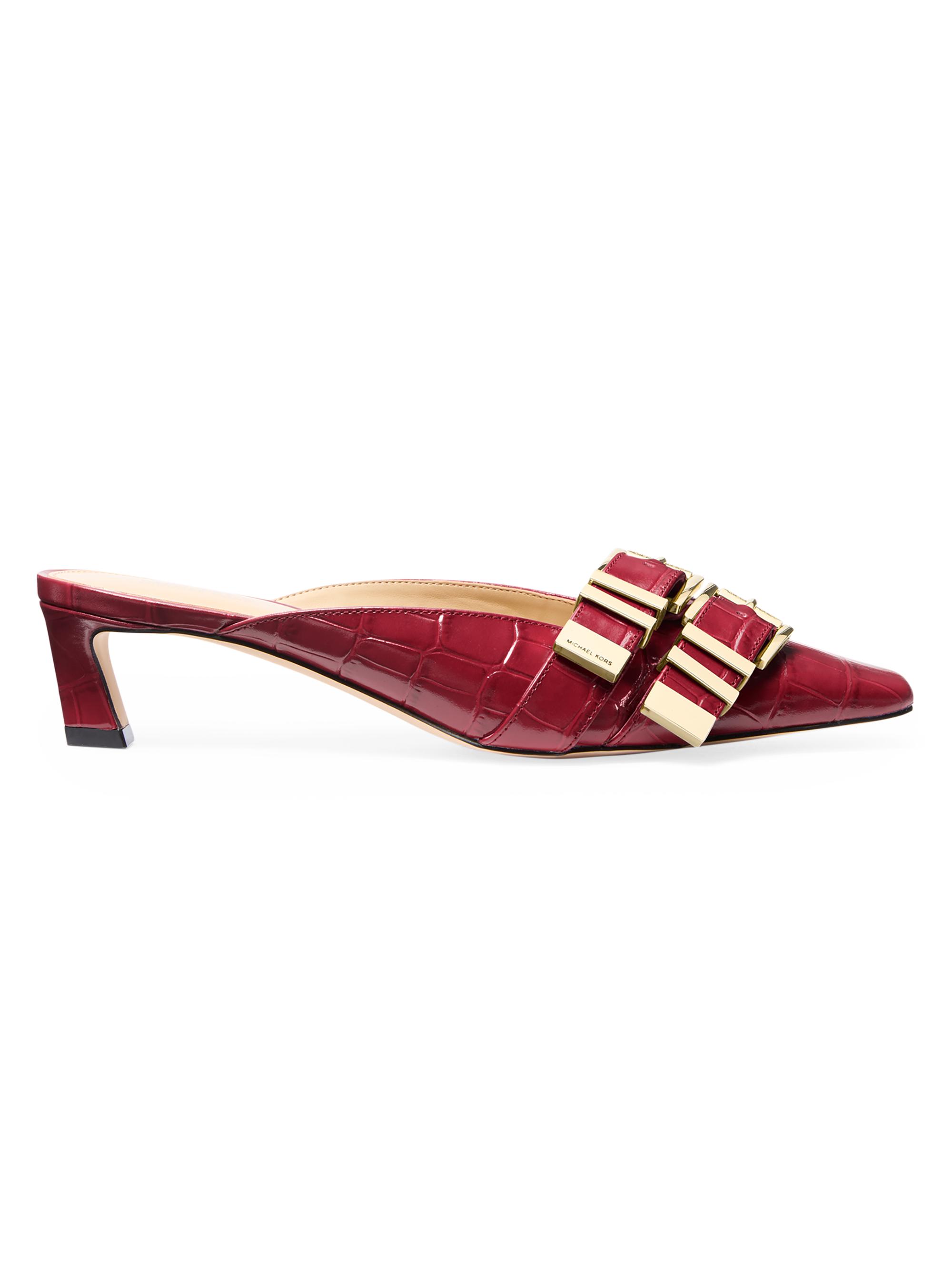 MICHAEL Michael Kors Women's Darrington Kitten 45MM Crocodile-Embossed Leather Mules - Deep Red