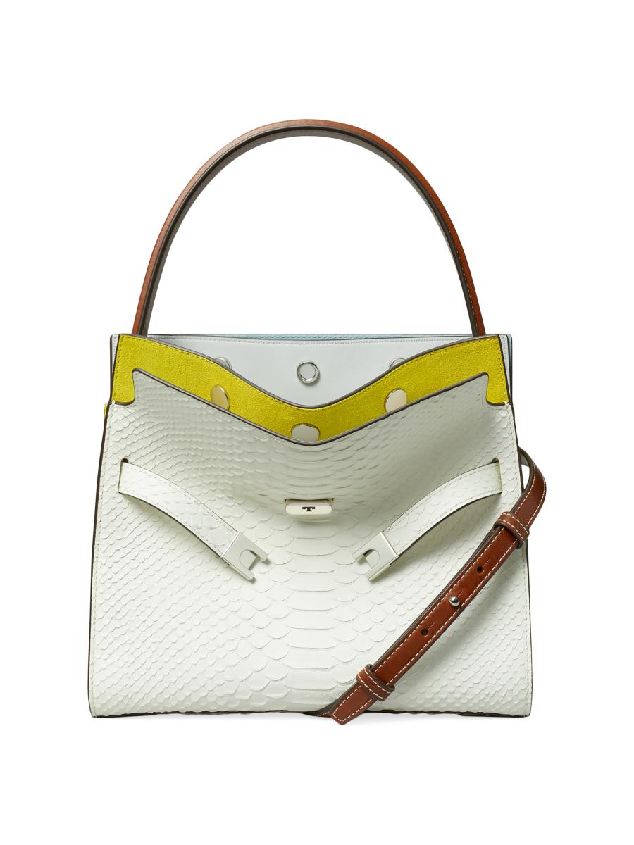 Tory Burch Large Lee Radziwill Snake Embossed Top Handle Bag