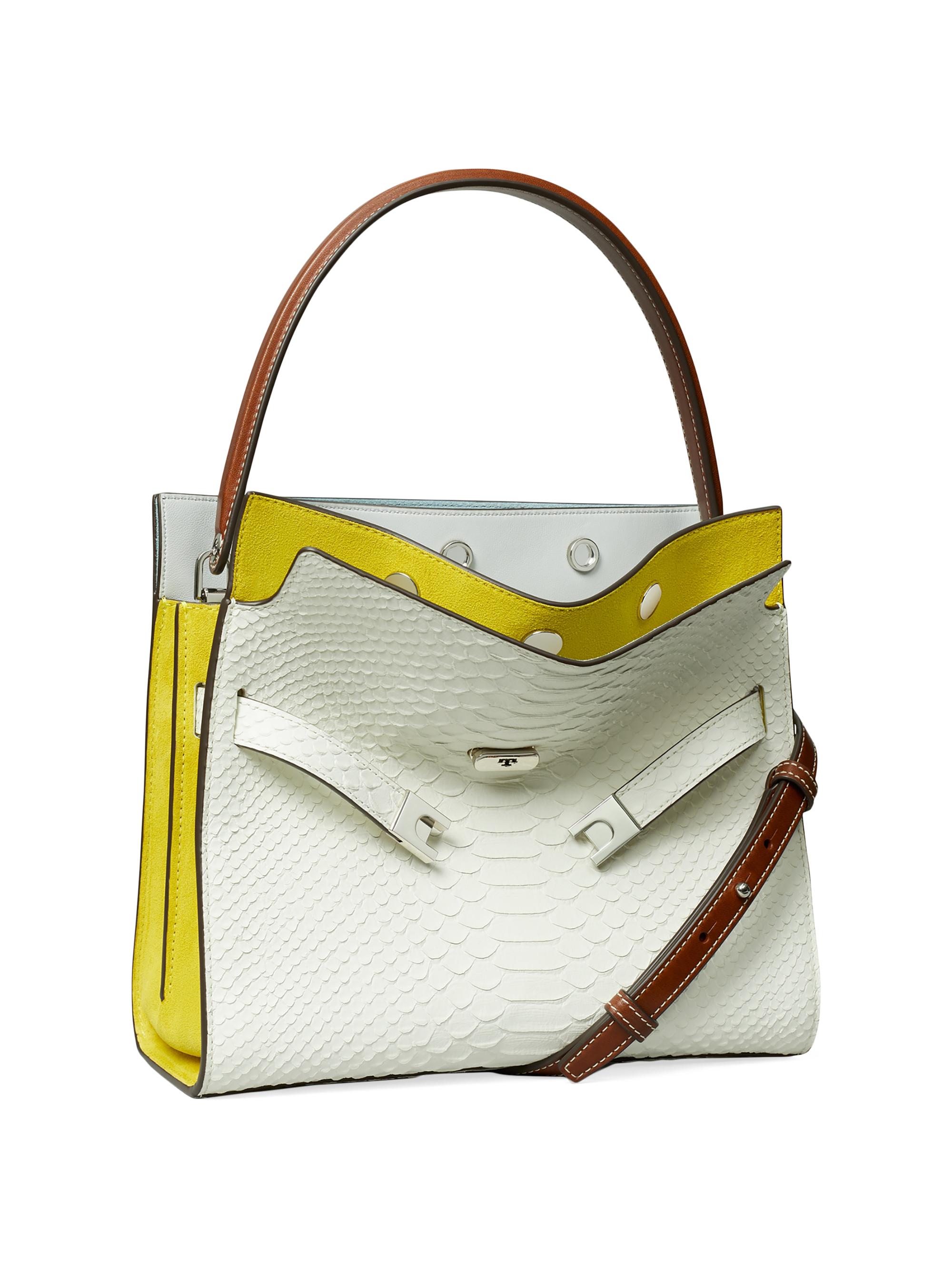 Tory Burch Large Lee Radziwill Snake Embossed Top Handle Bag