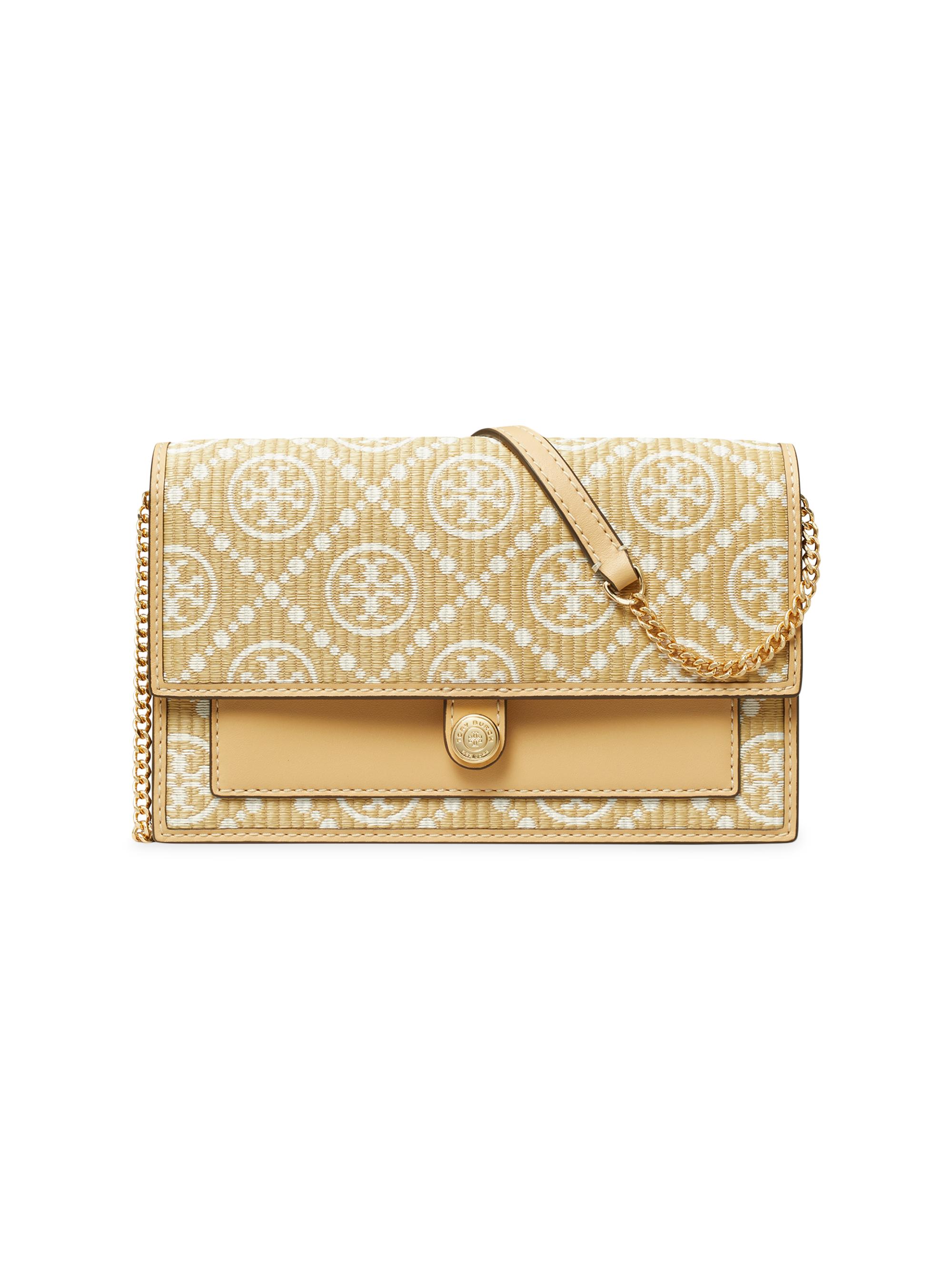 Tory Burch Women's T Monogram Raffia Chain Wallet - Natural
