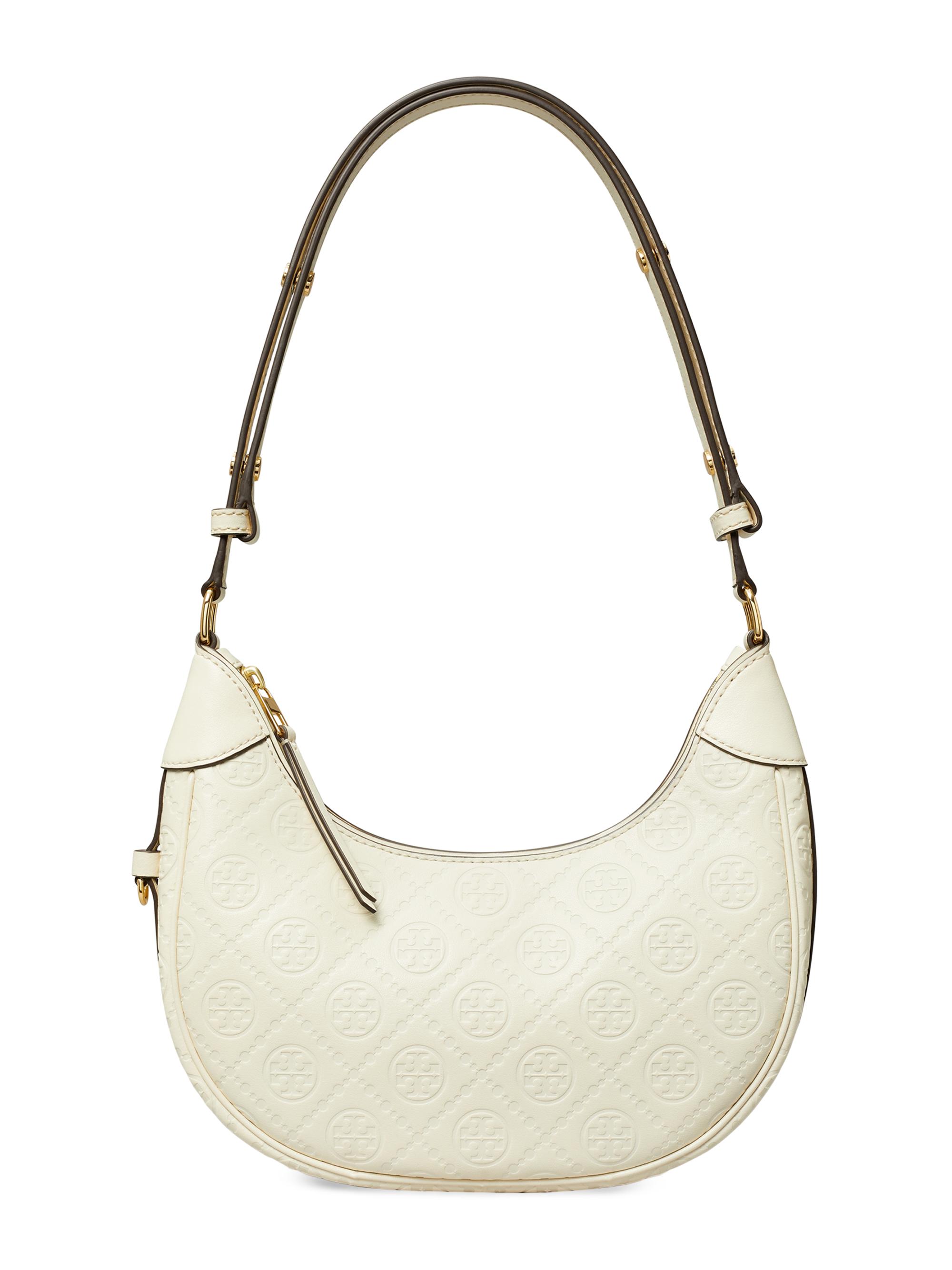 Tory Burch Women's T Monogram Debossed Leather Crescent Bag - Light Cream