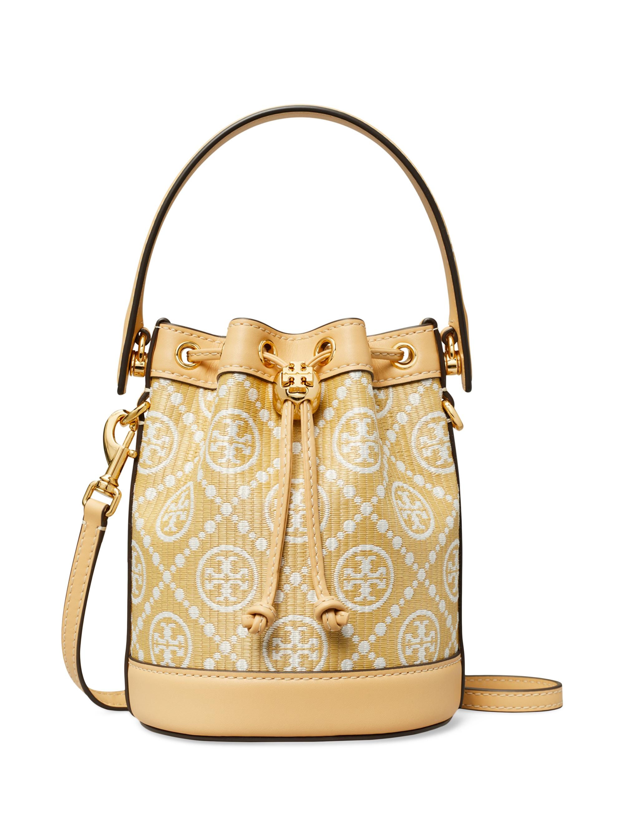 Tory Burch Women's T Monogram Raffia Mini Bucket Bag - Natural