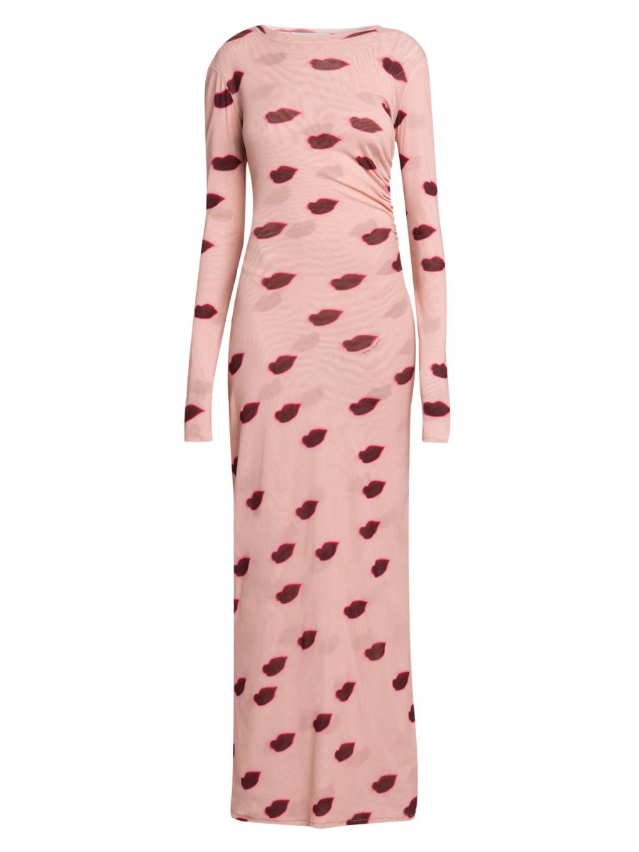 Stella McCartney Lips Mesh Long-Sleeve Maxi Dress | Saks