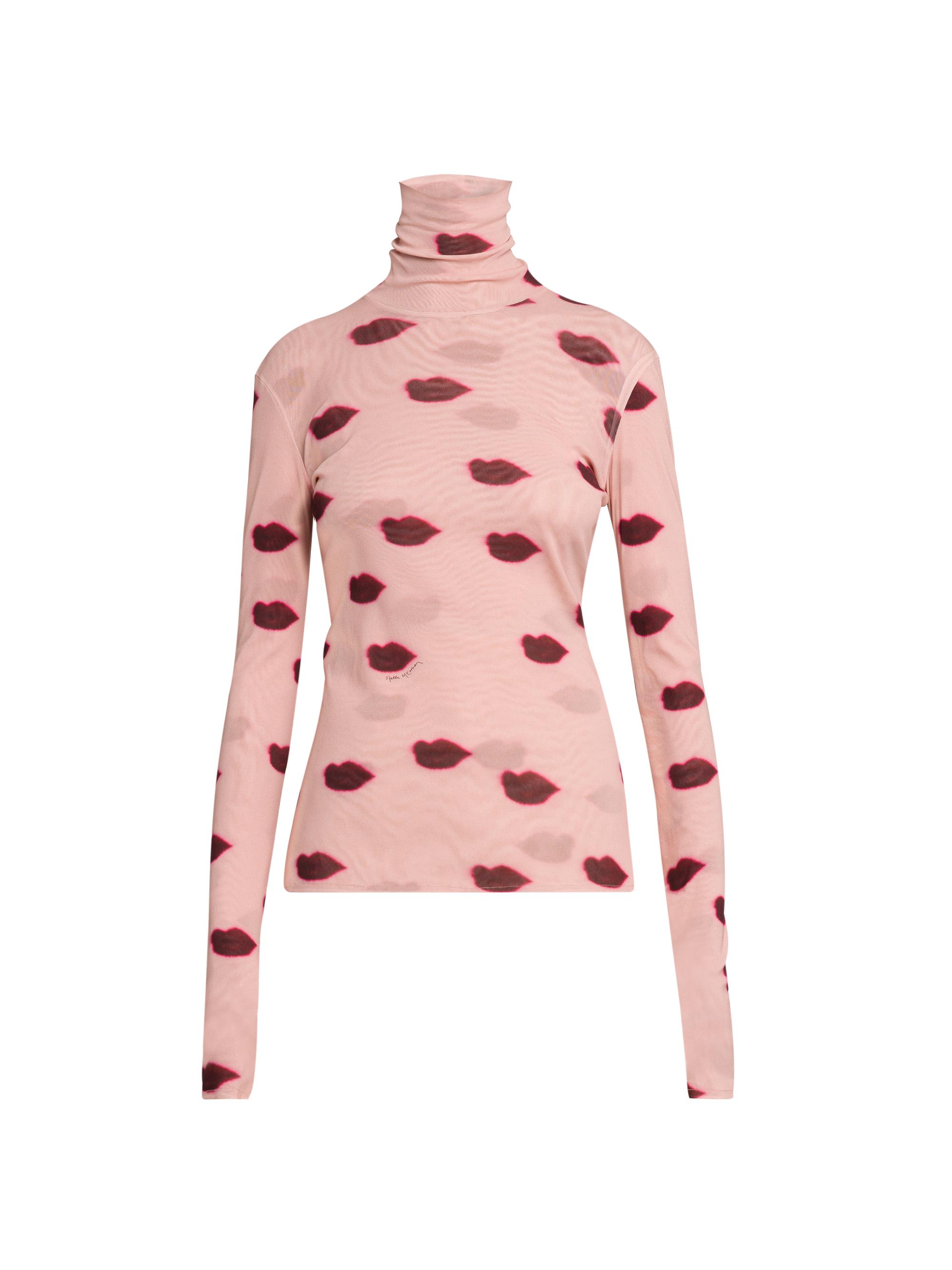 Stella McCartney Women's Lips Mesh Turtleneck Top - Dusty Rose