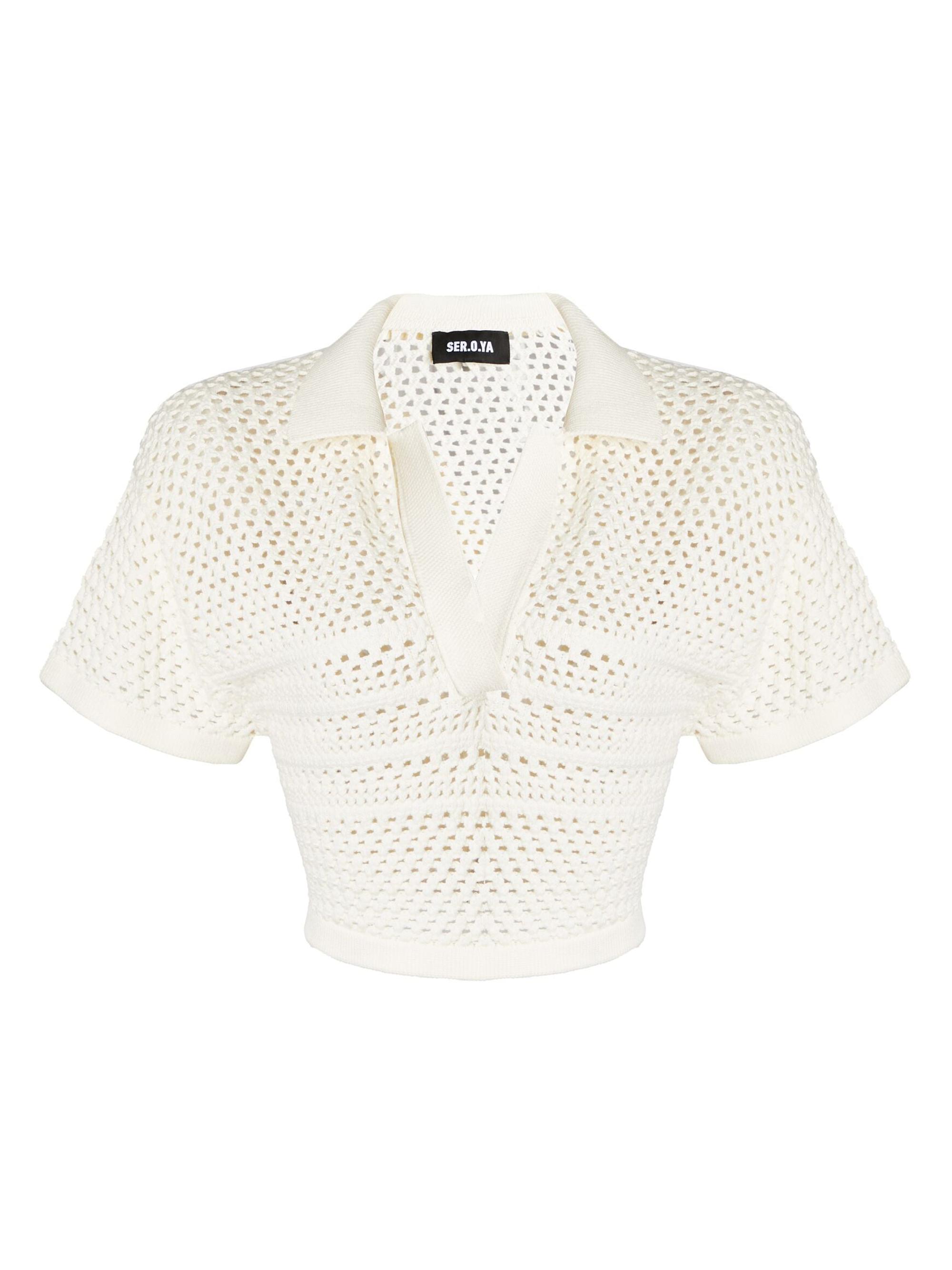 Ser.o.ya Women's Nani Crochet Crop Polo T-Shirt - Porcelain