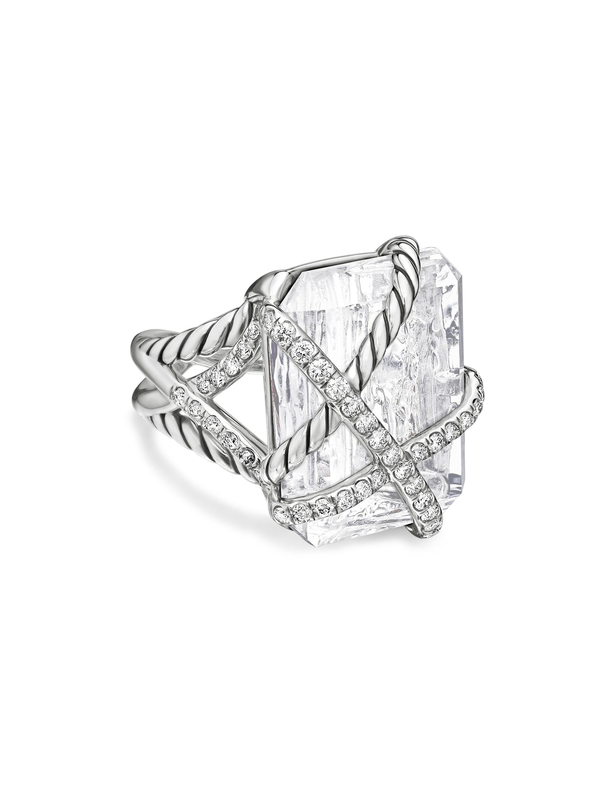 David Yurman Women's Cable Wrap Ring in Sterling Silver - Crystal