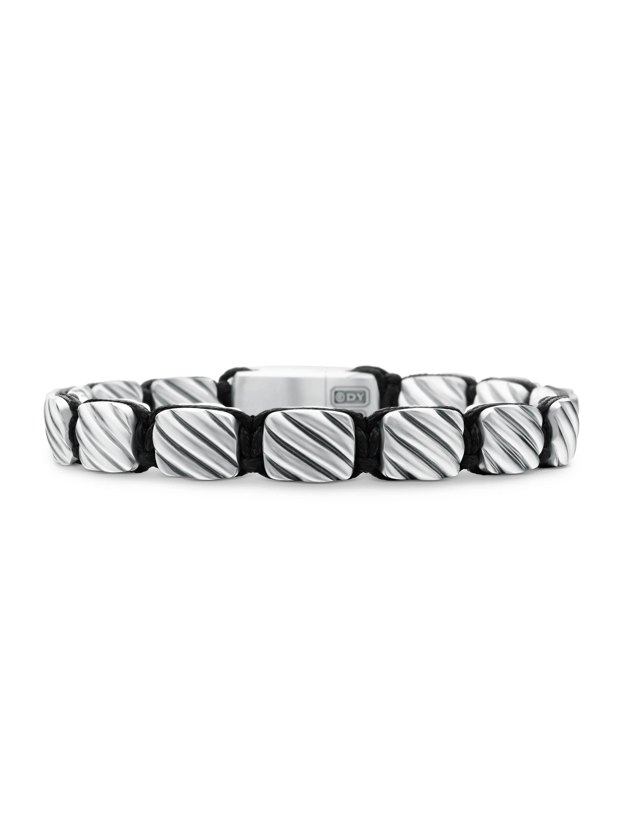 David Yurman Men's Sculpted Cable Woven Tile Bracelet - Silver