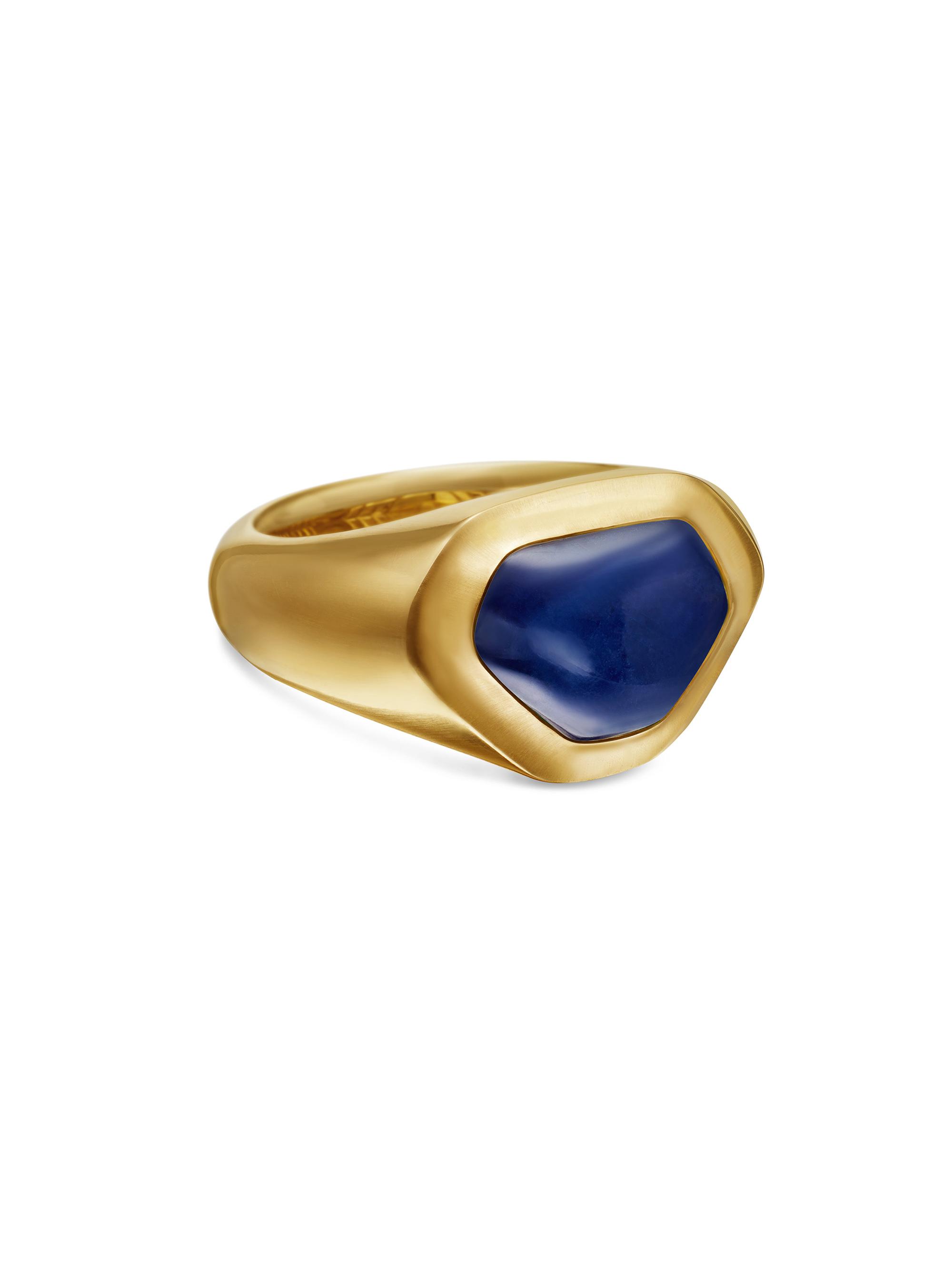 David Yurman Men's Shipwreck Signet Ring in 18K Yellow Gold - Sapphire
