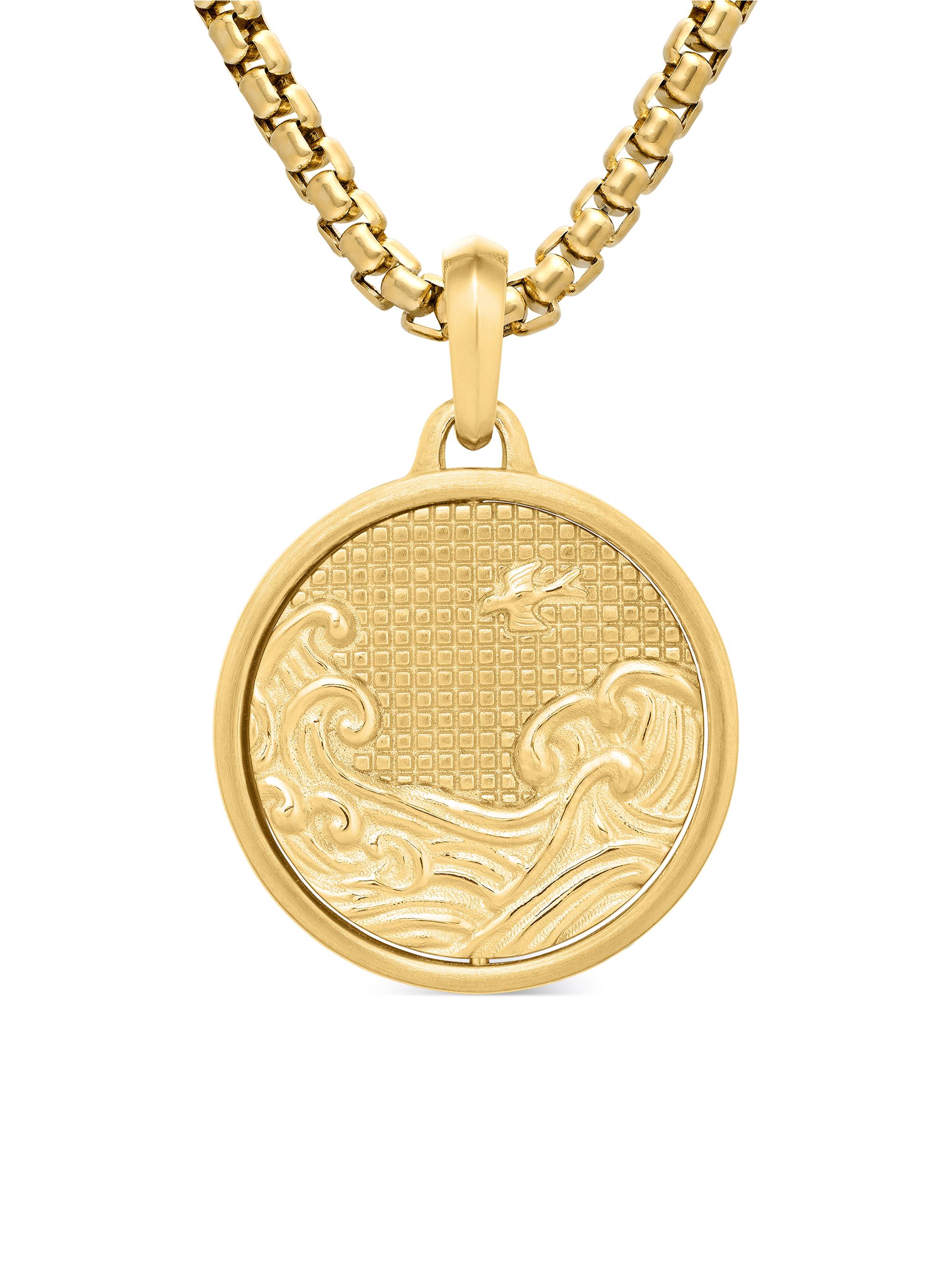 David Yurman Men's Water and Fire Duality Amulet in 18K Yellow Gold, 30MM - Gold
