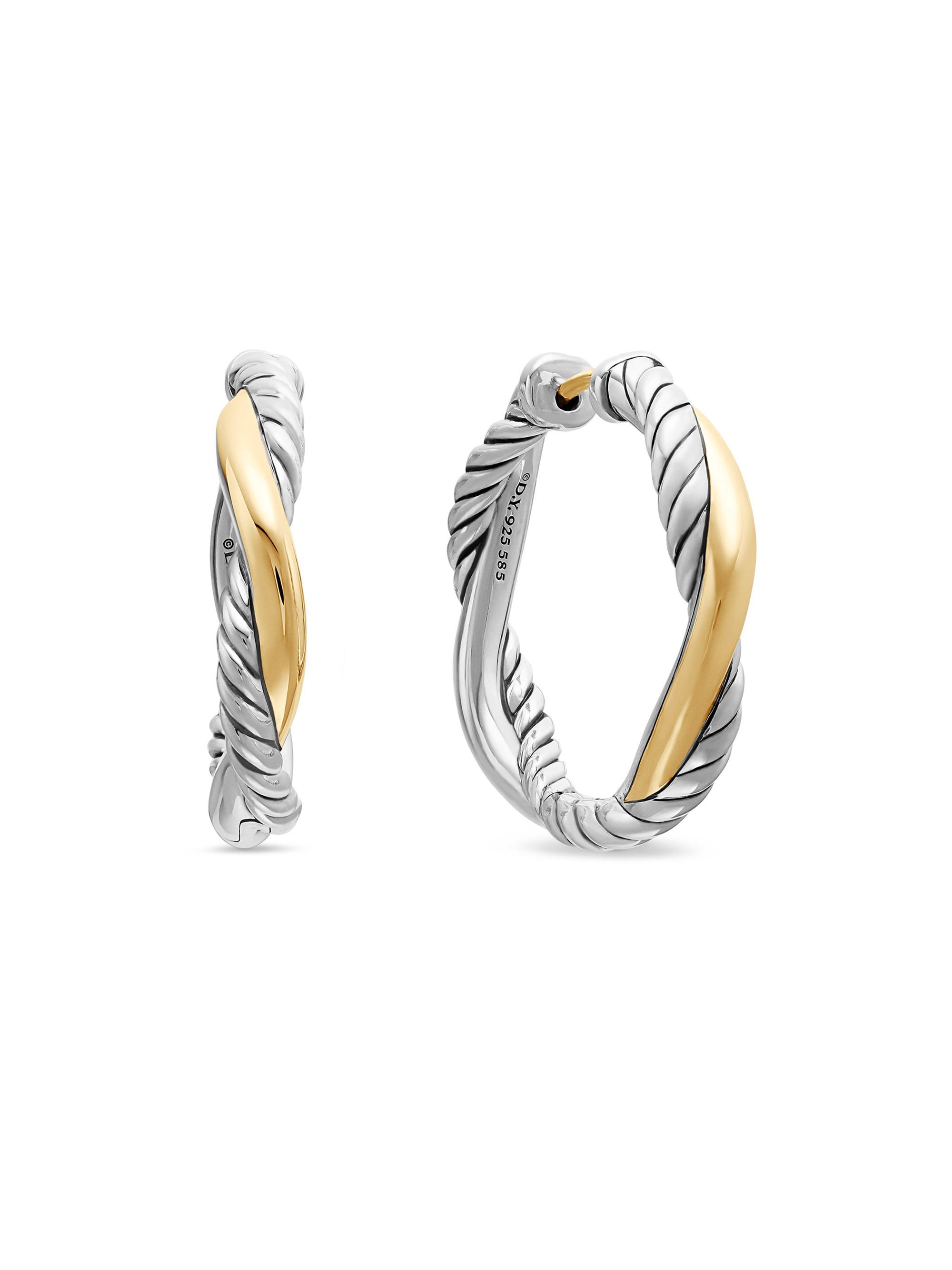 David Yurman Women's Petite Infinity Hoop Earrings in Sterling Silver with 14K Yellow Gold, 17.3MM - Silver
