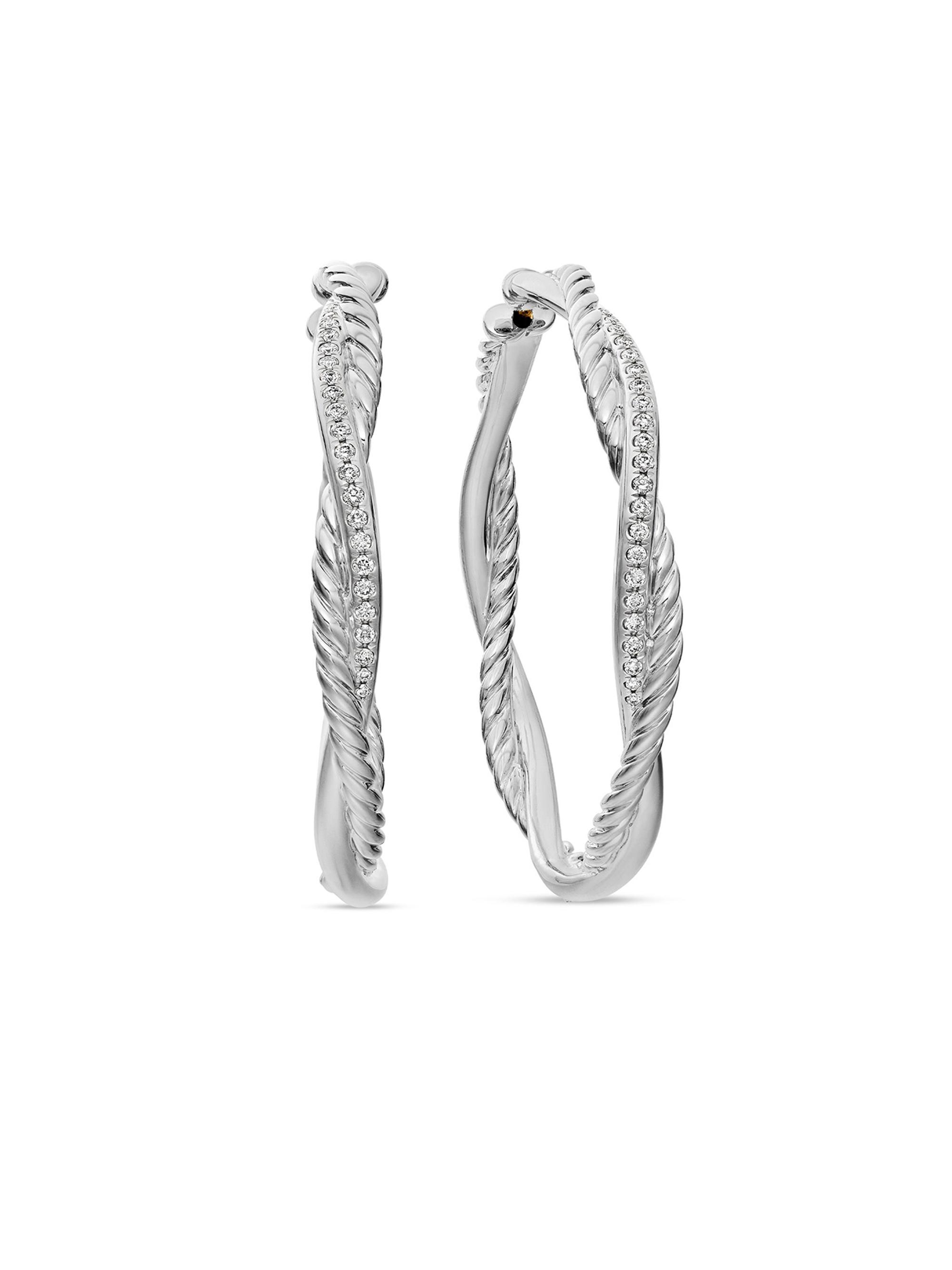 David Yurman Women's Infinity Hoop Earrings in Sterling Silver with Diamonds, 42MM - Diamond