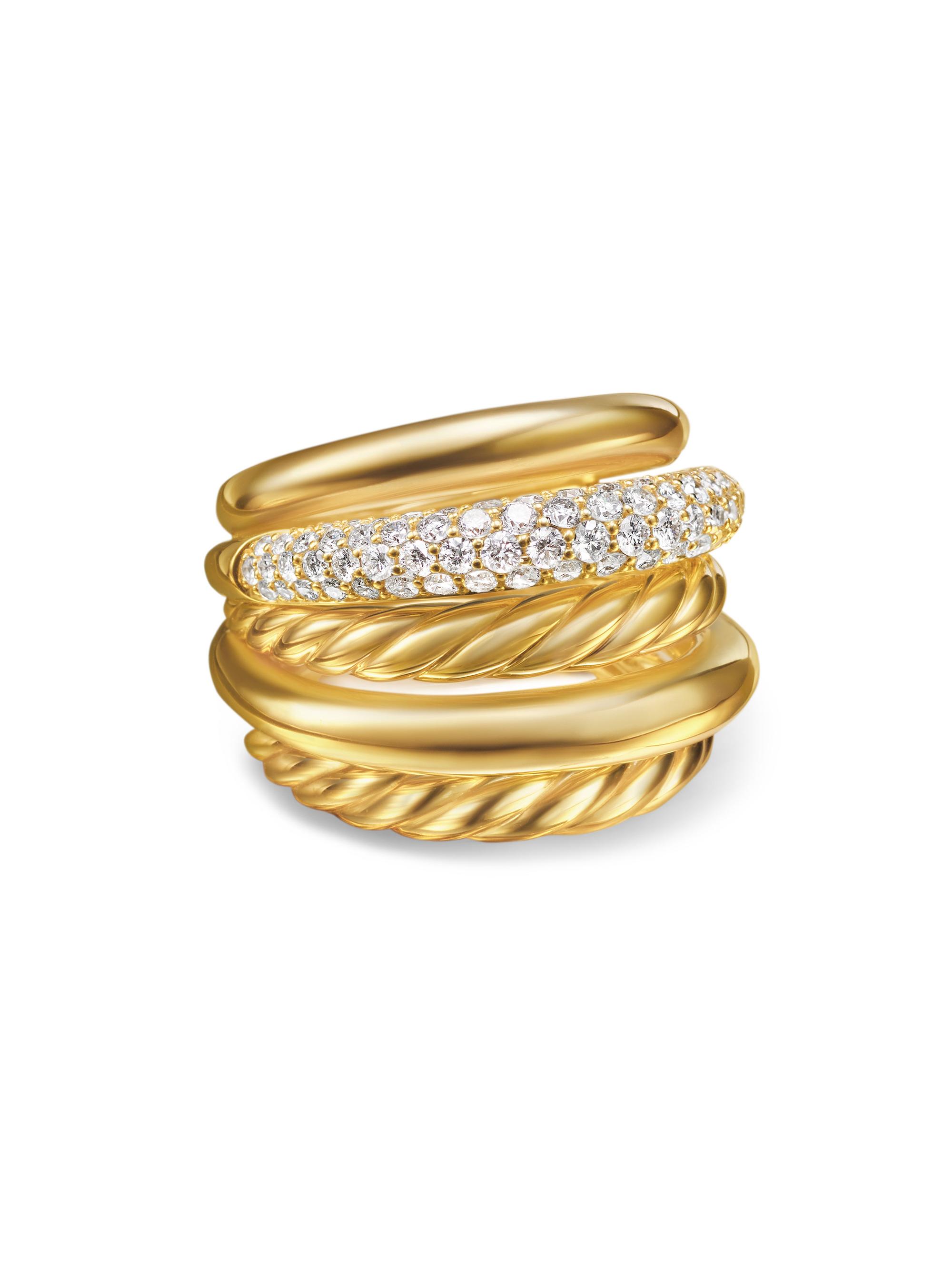 David Yurman Women's DY Mercer Multi Row Ring in 18K Yellow Gold - Diamond