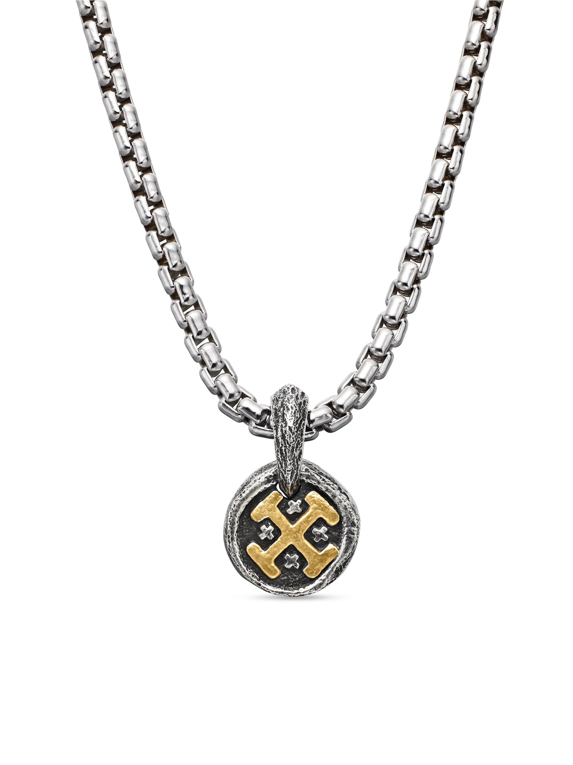 David Yurman Men's Shipwreck Coin Amulet in Sterling Silver with 18K Yellow Gold, 17MM - Silver