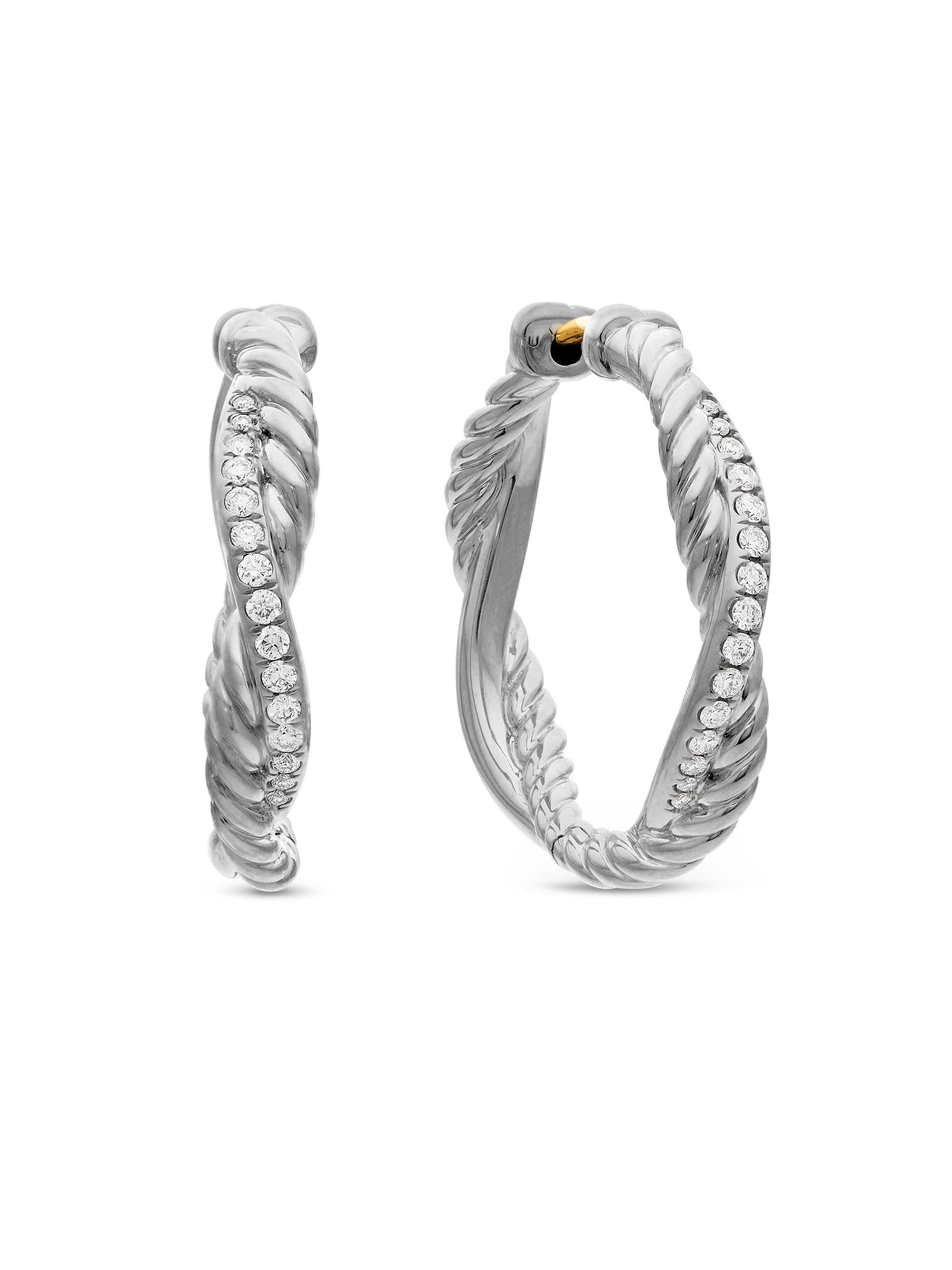 David Yurman Women's Petite Infinity Hoop Earrings in Sterling Silver with Diamonds, 17.3MM - Diamond