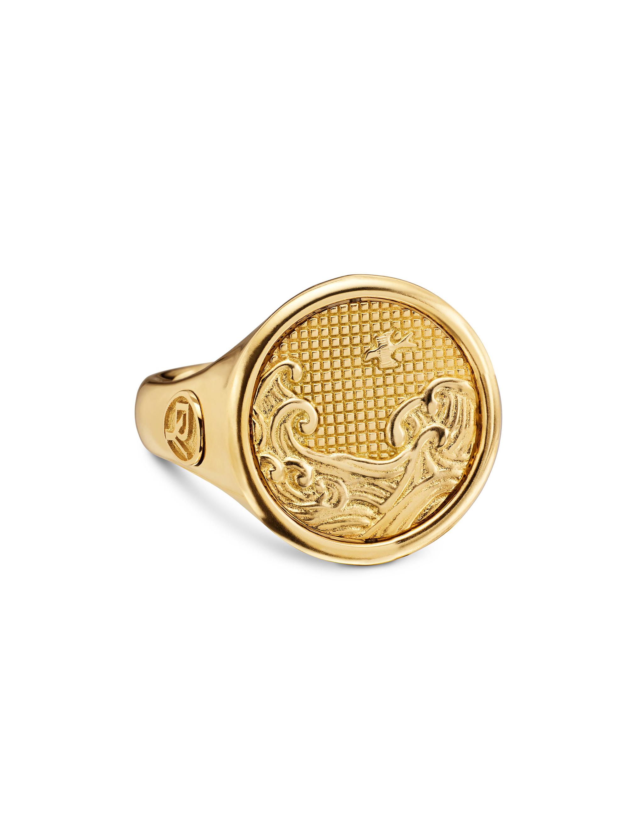 David Yurman Men's Water and Fire Duality Signet Ring in 18K Yellow Gold, 20MM - Gold
