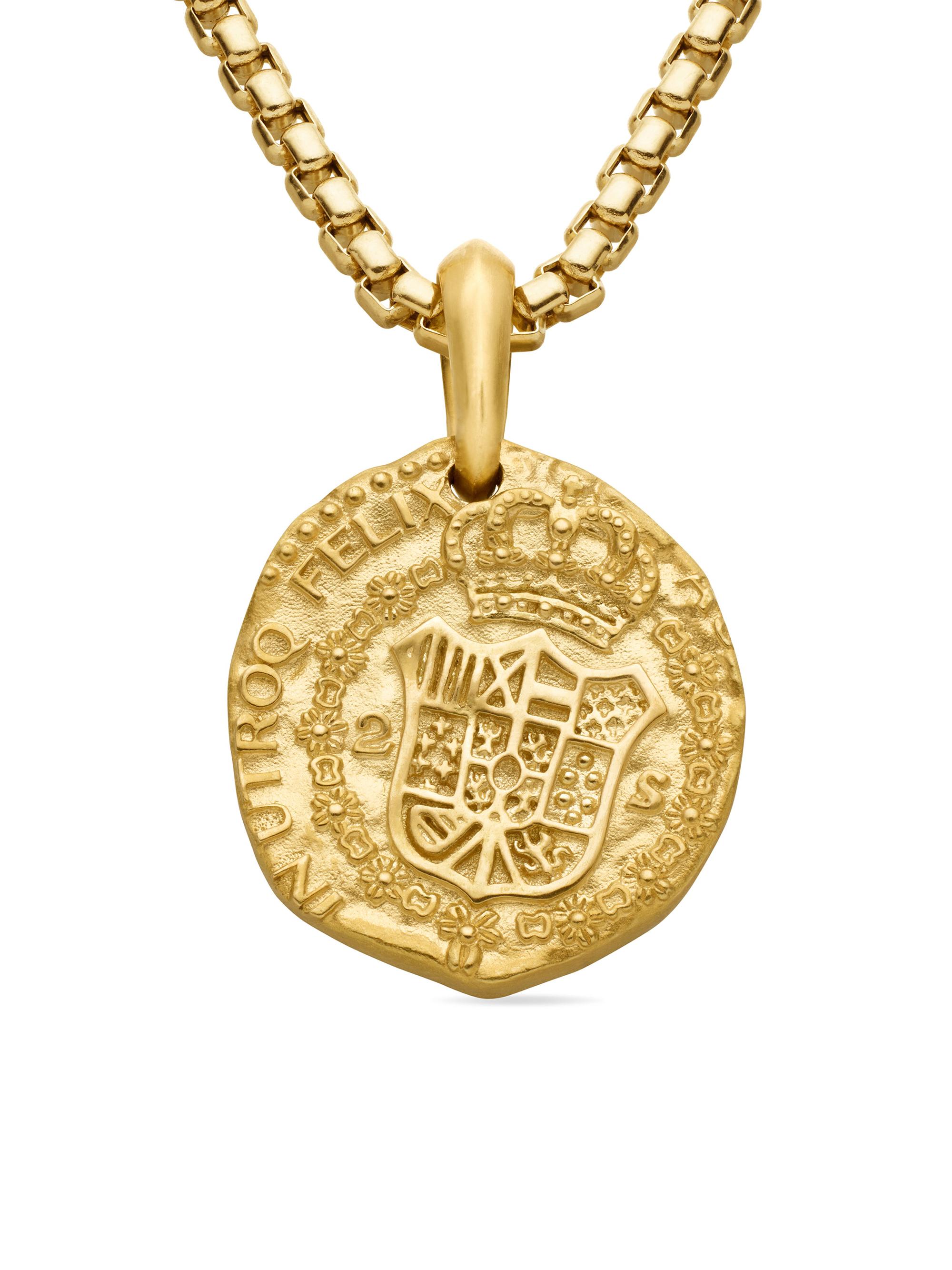 David Yurman Men's Shipwreck Coin Amulet in 18K Yellow Gold, 30MM - Gold