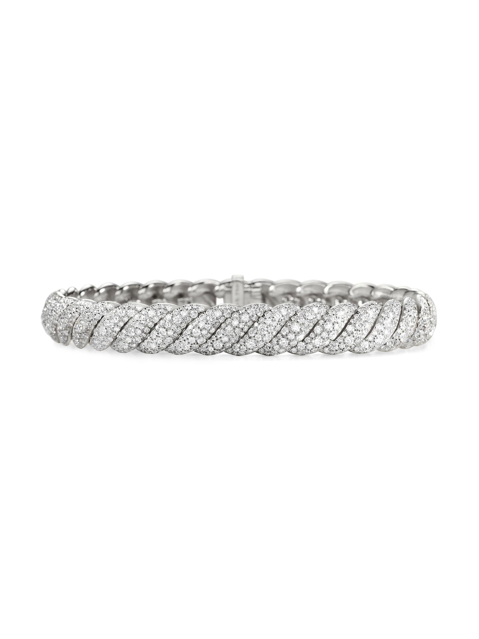 David Yurman Women's Sculpted Cable Bracelet in 18K White Gold - Diamond