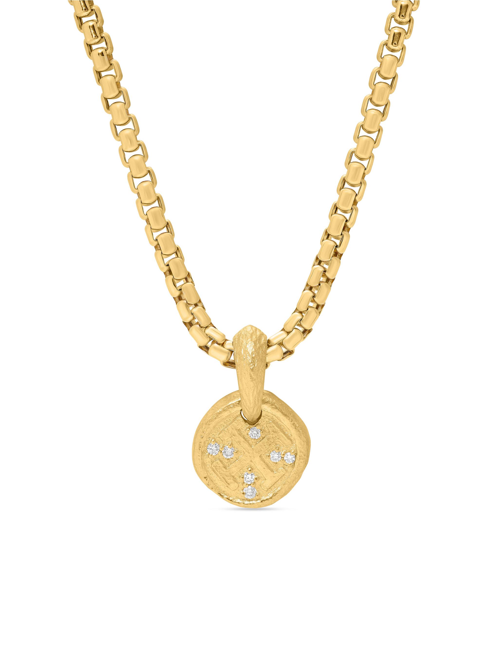 David Yurman Men's Shipwreck Coin Amulet in 18K Yellow Gold - Cognac Diamond