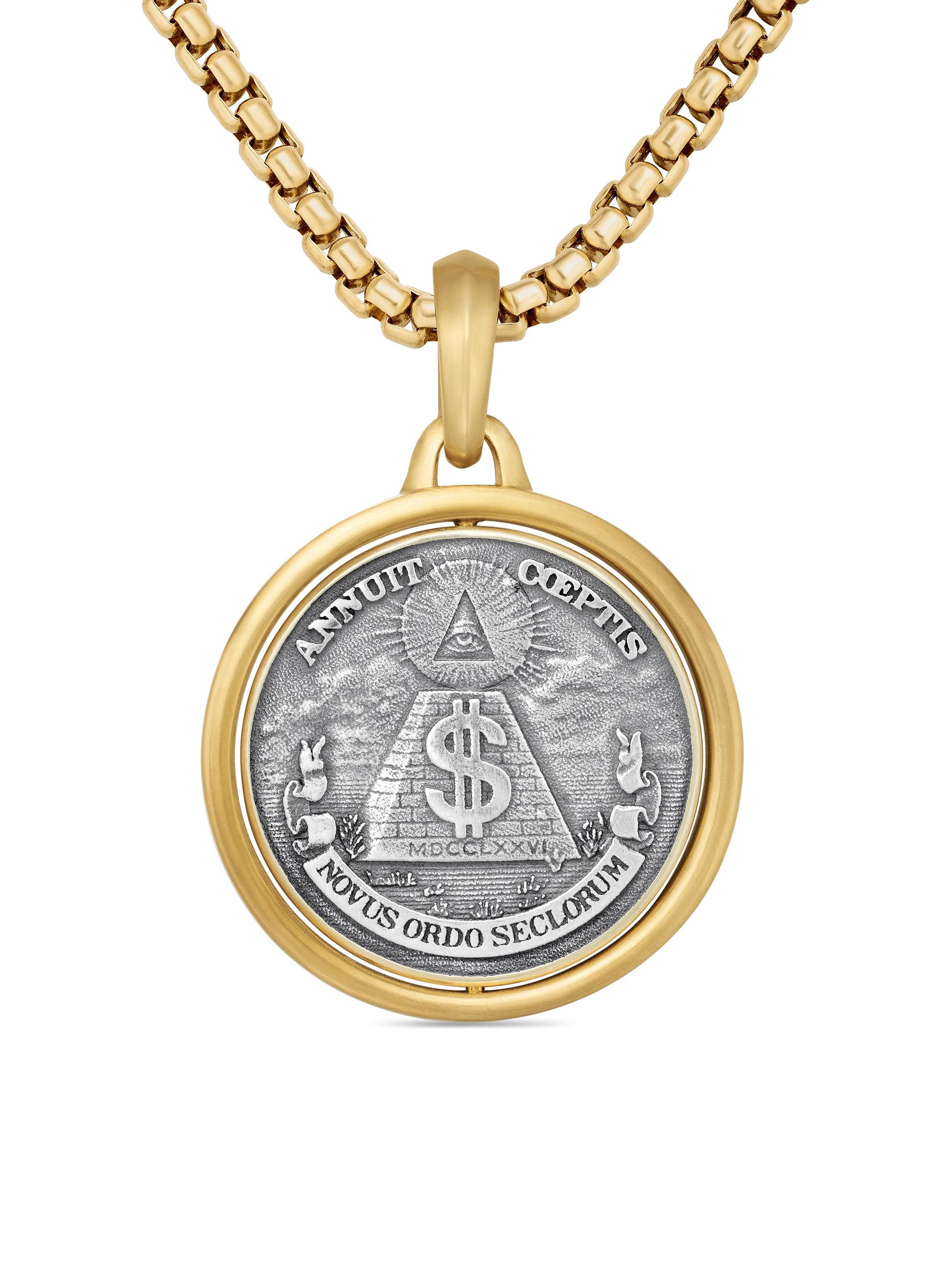 David Yurman Men's Currency Duality Amulet in Sterling Silver with 18K Yellow Gold, 30MM - Silver