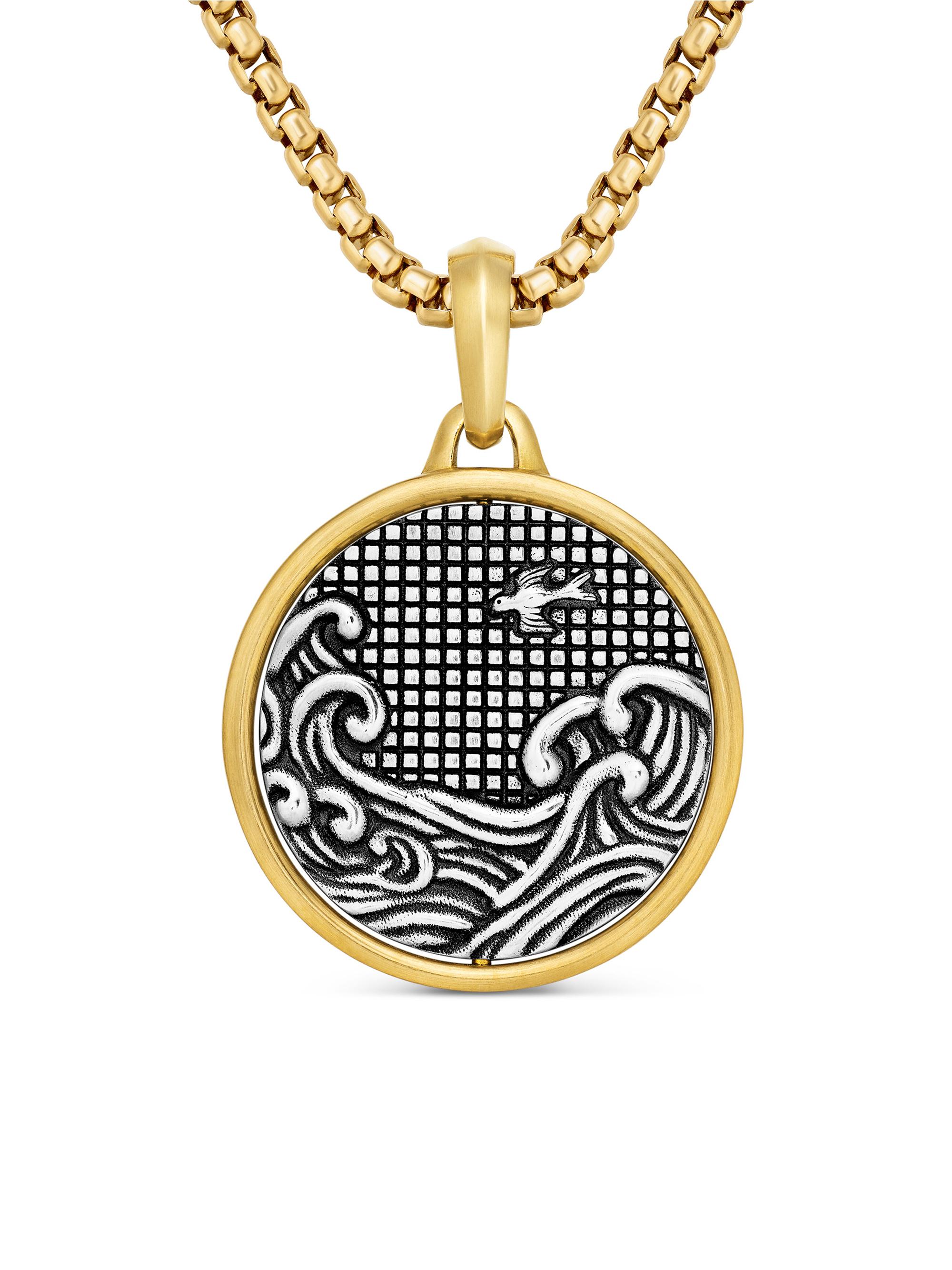 David Yurman Men's Water and Fire Duality Amulet in Sterling Silver with 18K Yellow Gold, 30MM - Silver