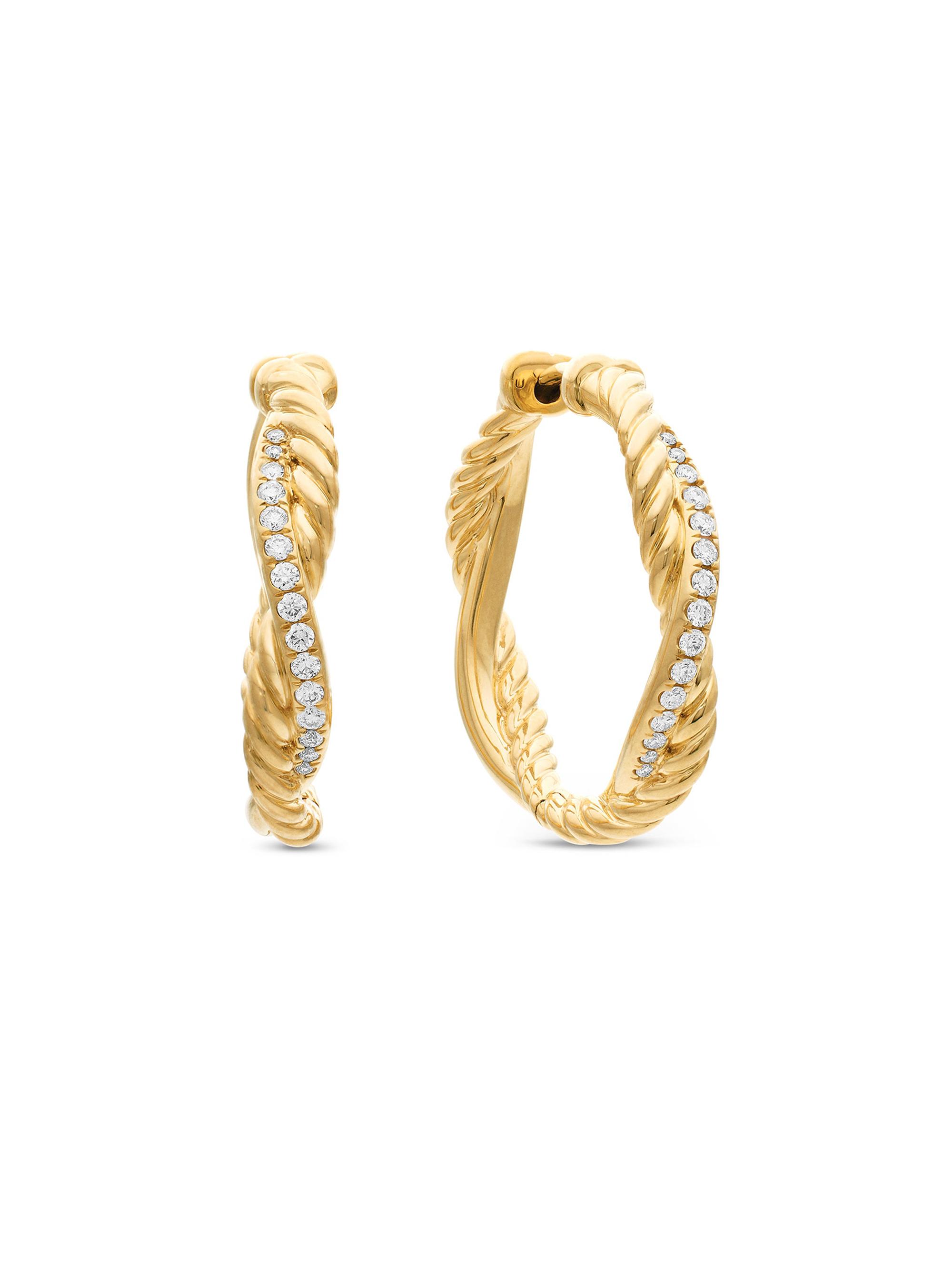 David Yurman Women's Petite Infinity Hoop Earrings in 18K Yellow Gold with Diamonds, 17.3MM - Diamond