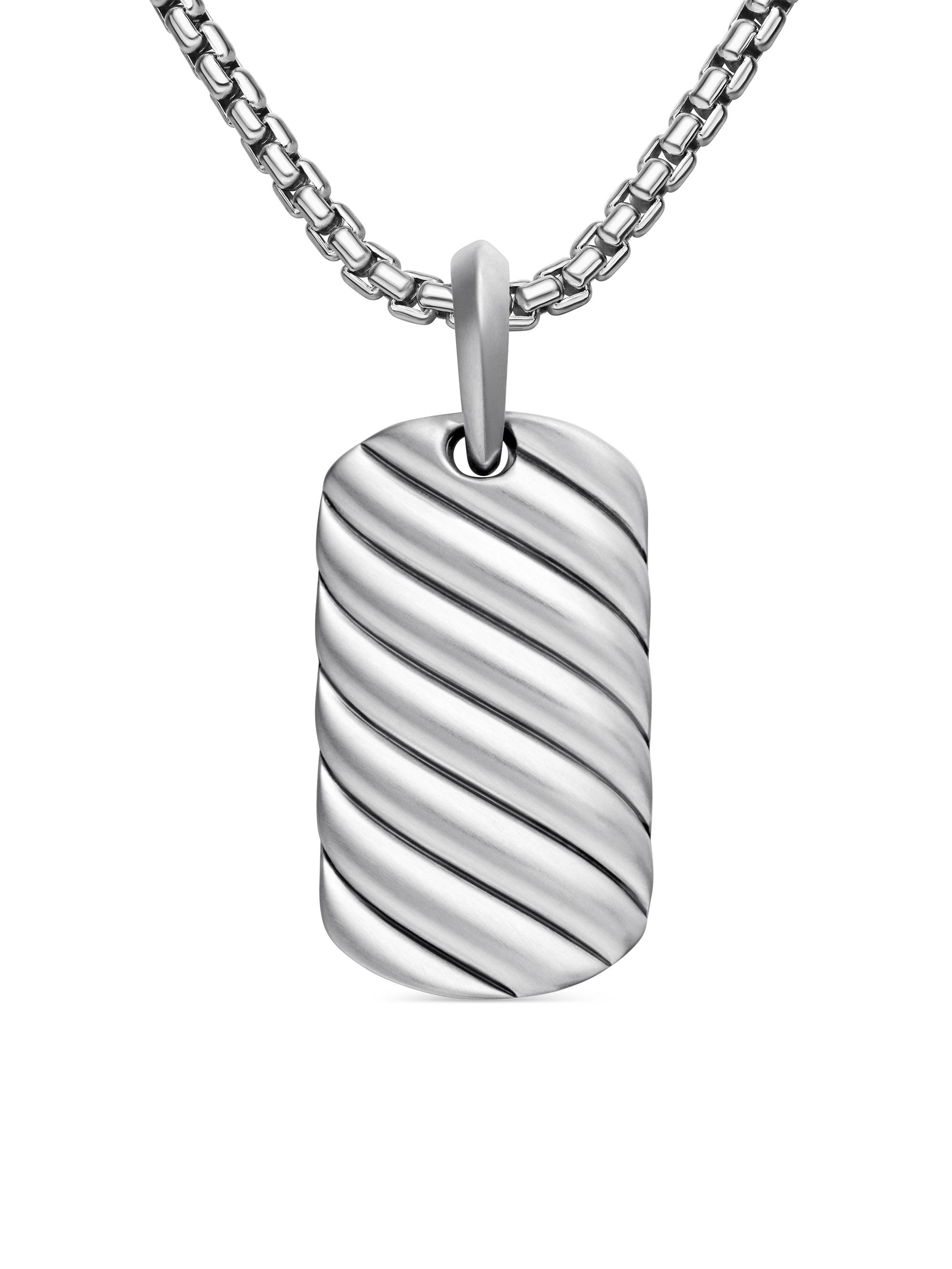 David Yurman Men's Sculpted Cable Tag in Sterling Silver, 27MM - Silver
