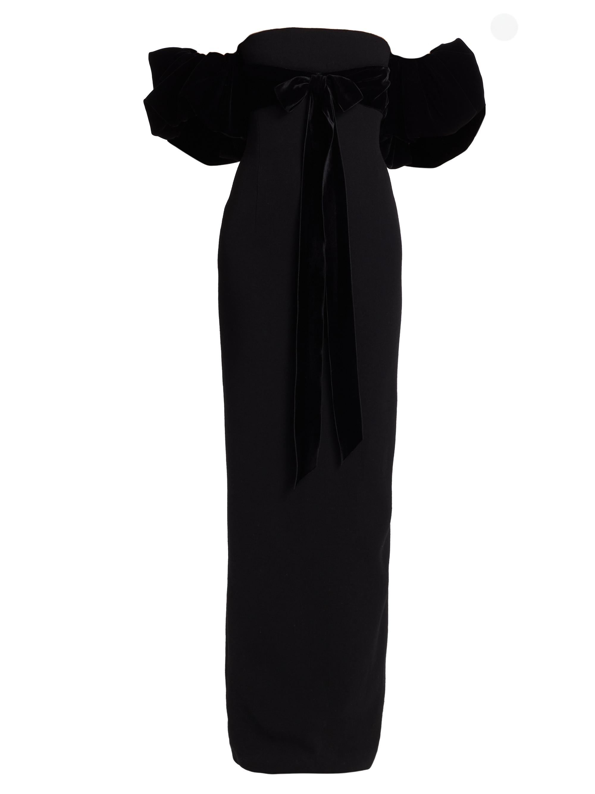 Oscar de la Renta Women's Velvet Strapless Puff-Sleeve Column Gown - Black