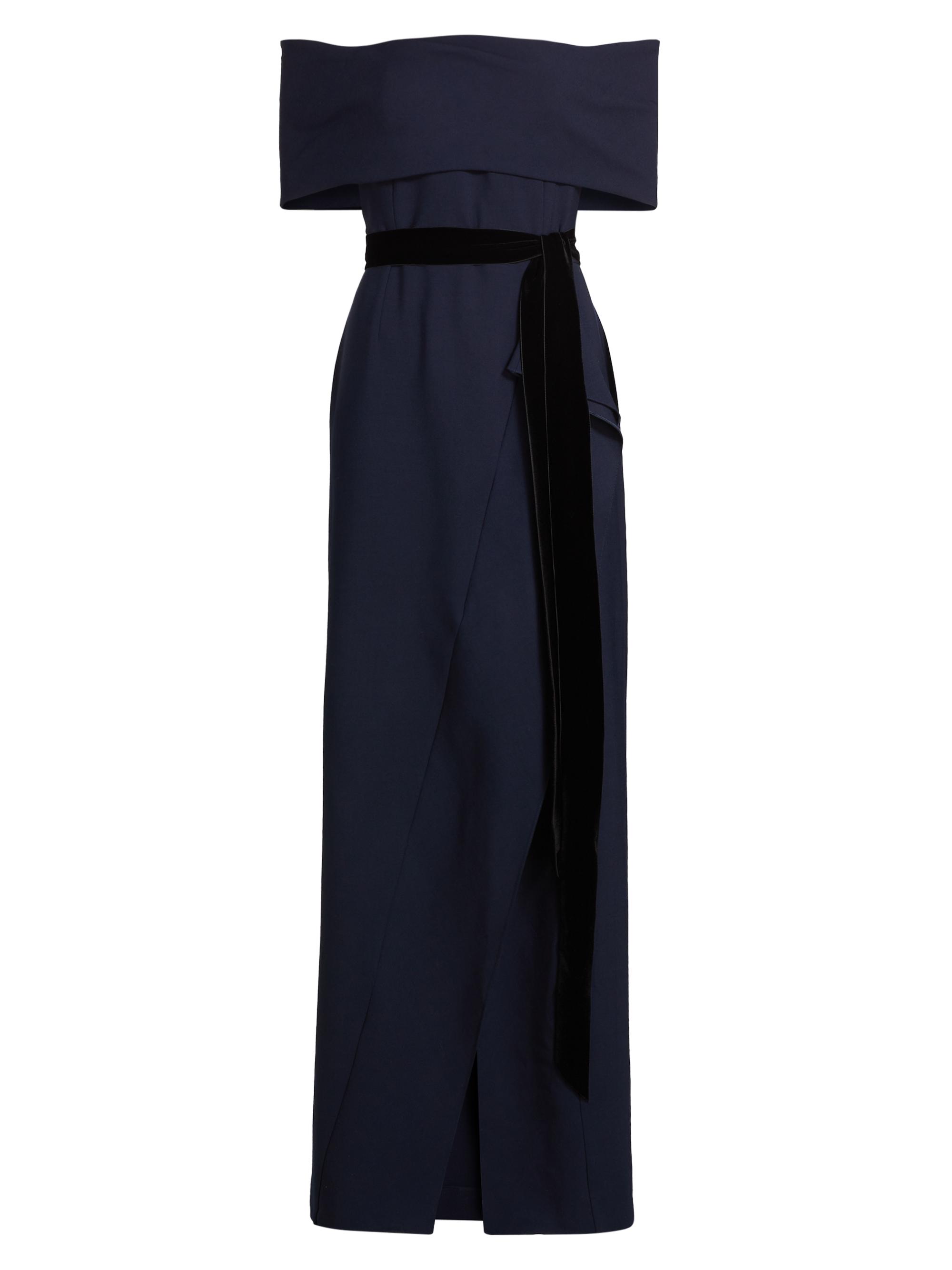 Oscar de la Renta Women's Off-the-Shoulder Draped Gown - Navy