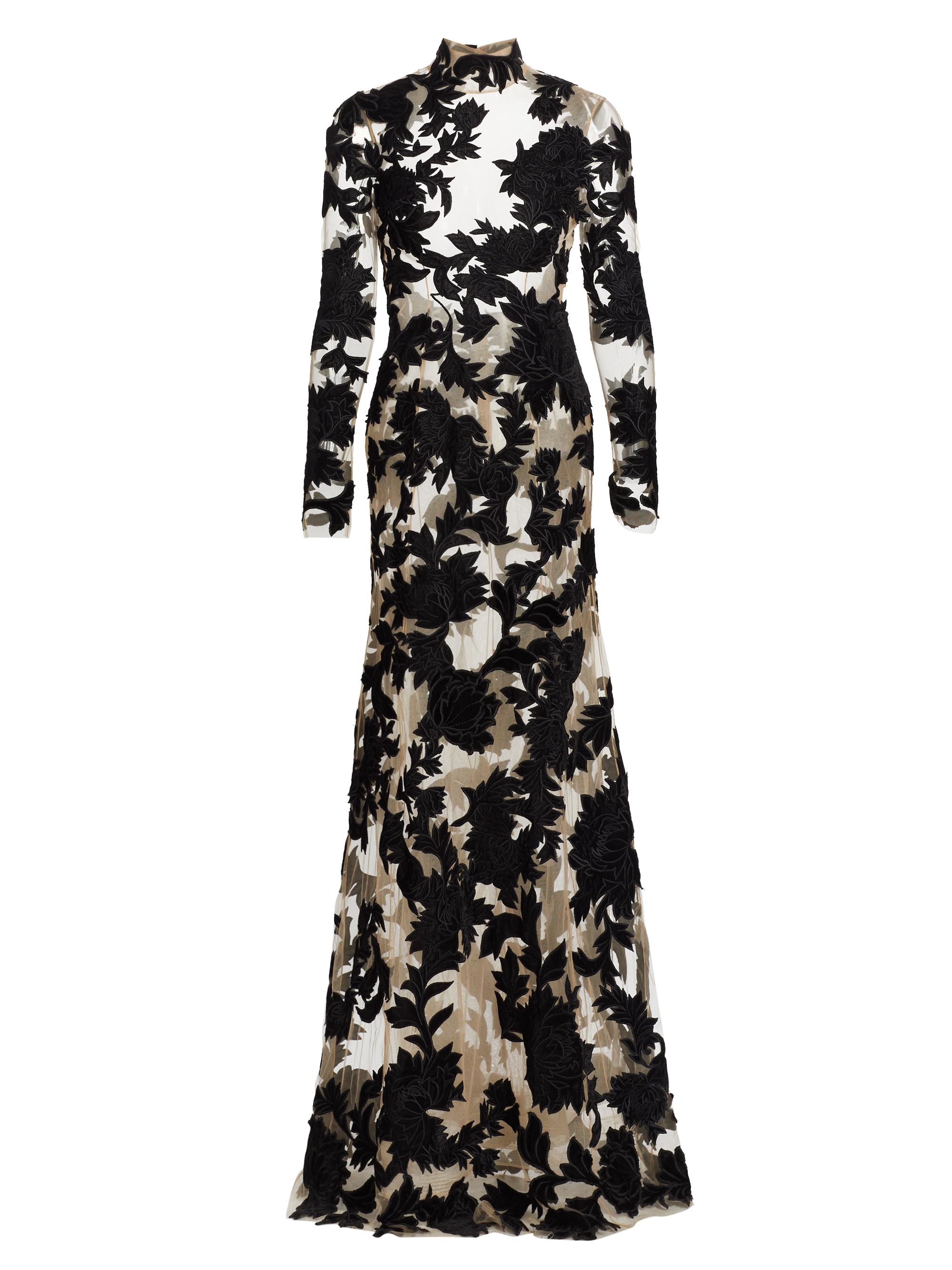 Oscar de la Renta Women's Velvet Floral Guipure Lace Gown - Black