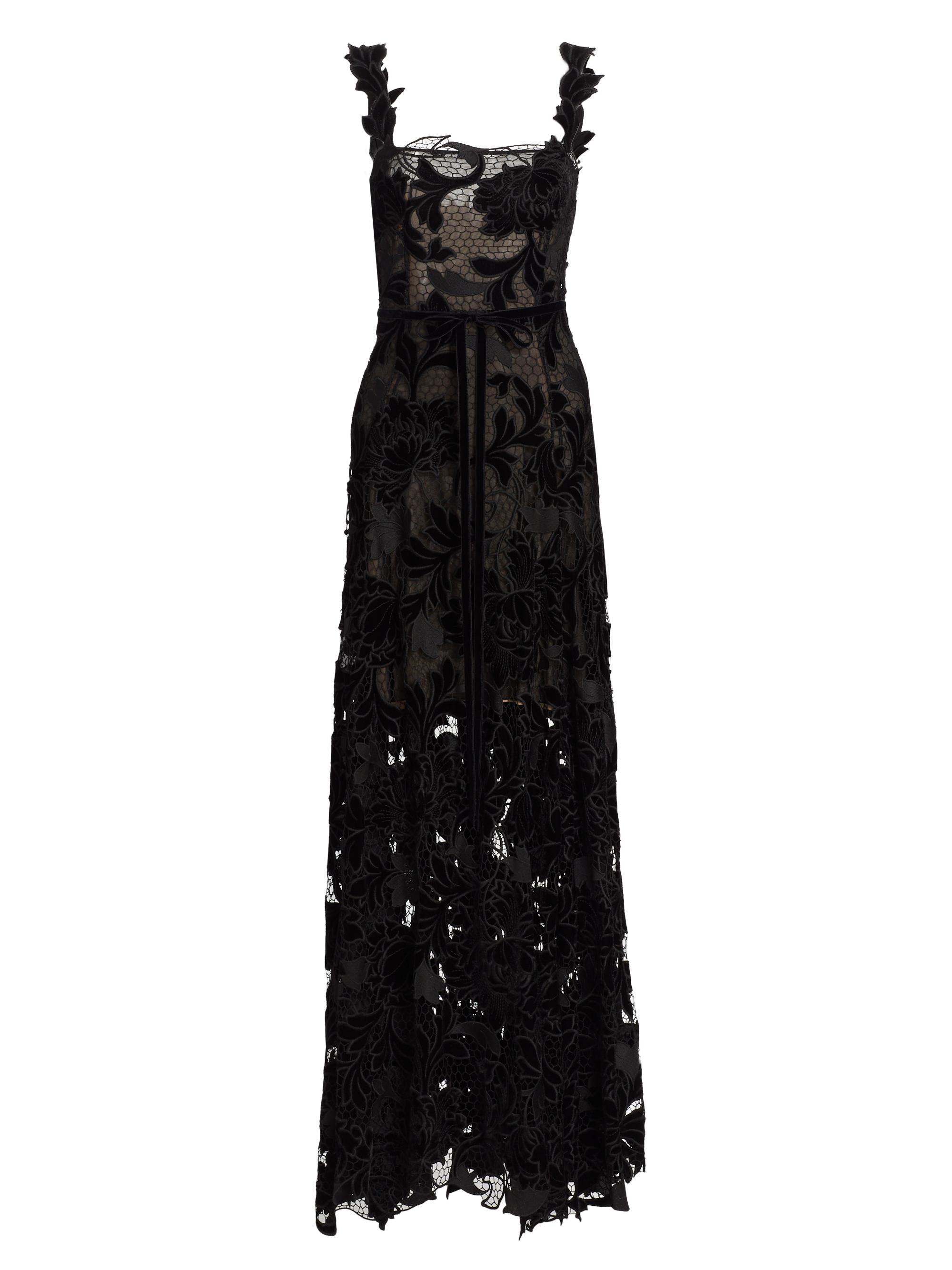 Oscar de la Renta Women's Velvet Floral-Embroidered Guipure Lace Gown - Black