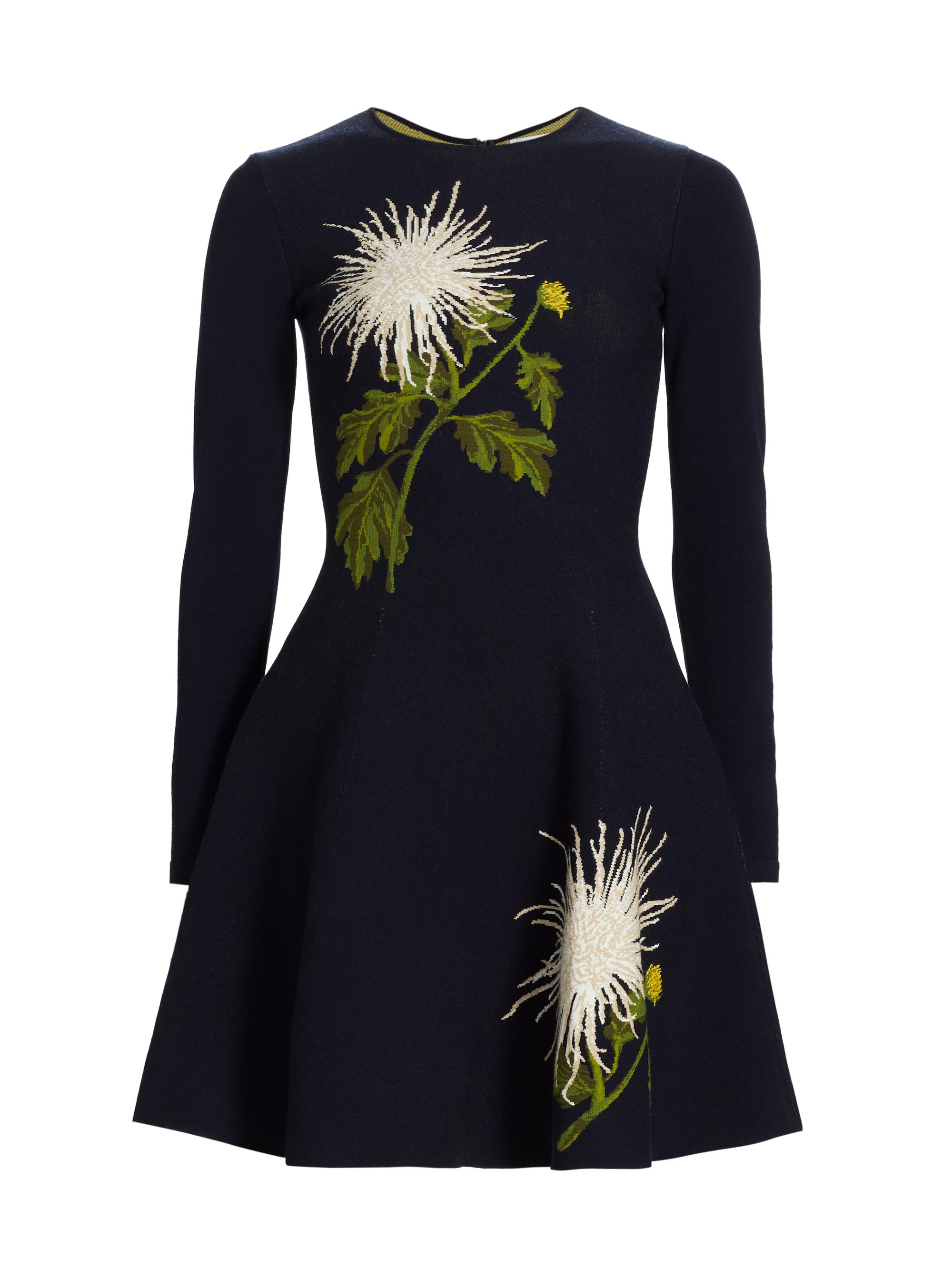 Oscar de la Renta Women's Chrysanthemum Jacquard Fit-And-Flare Dress - White Navy