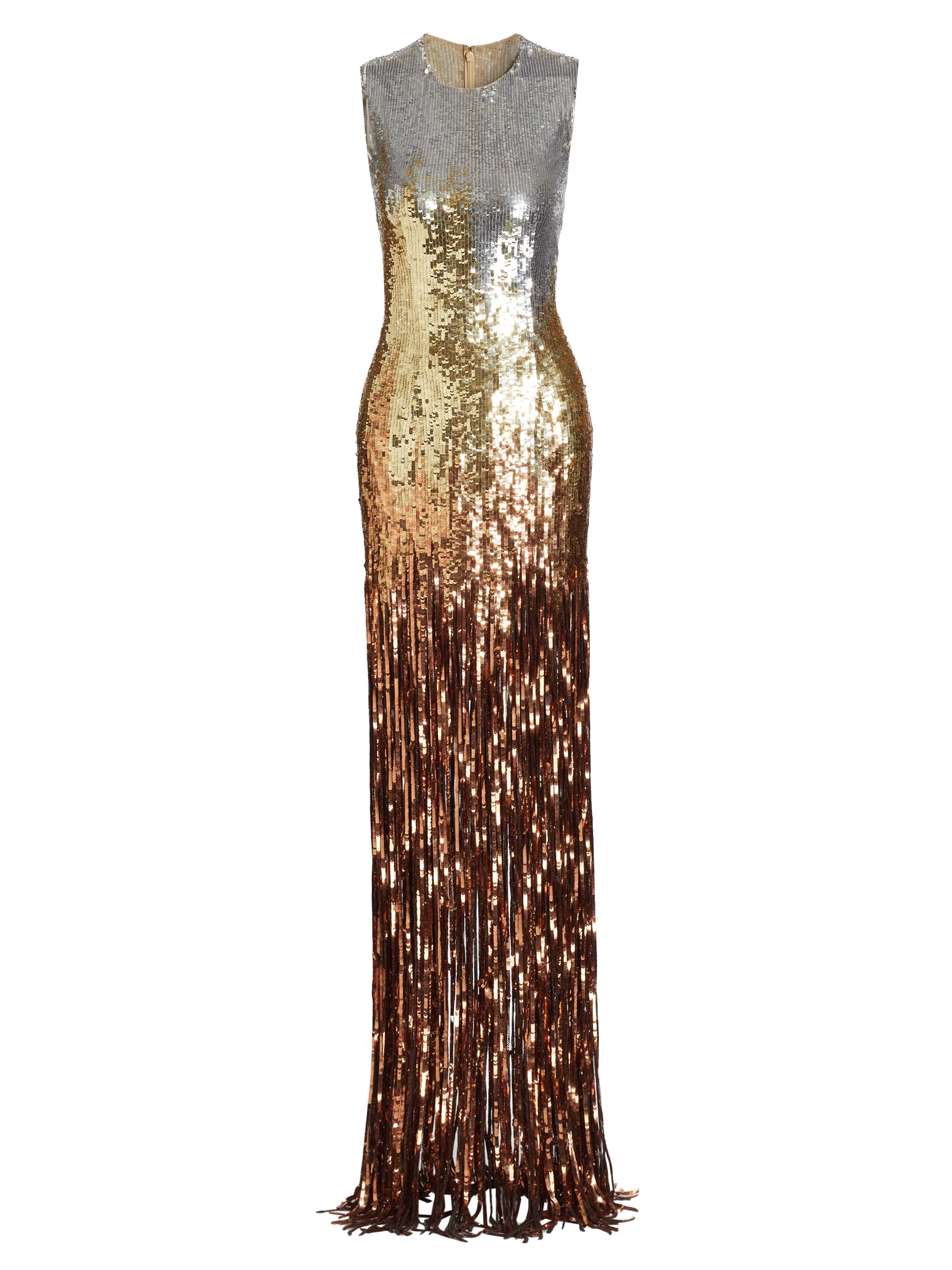 Oscar de la Renta Women's Ombré Sequined Fringe Column Gown - Bronze