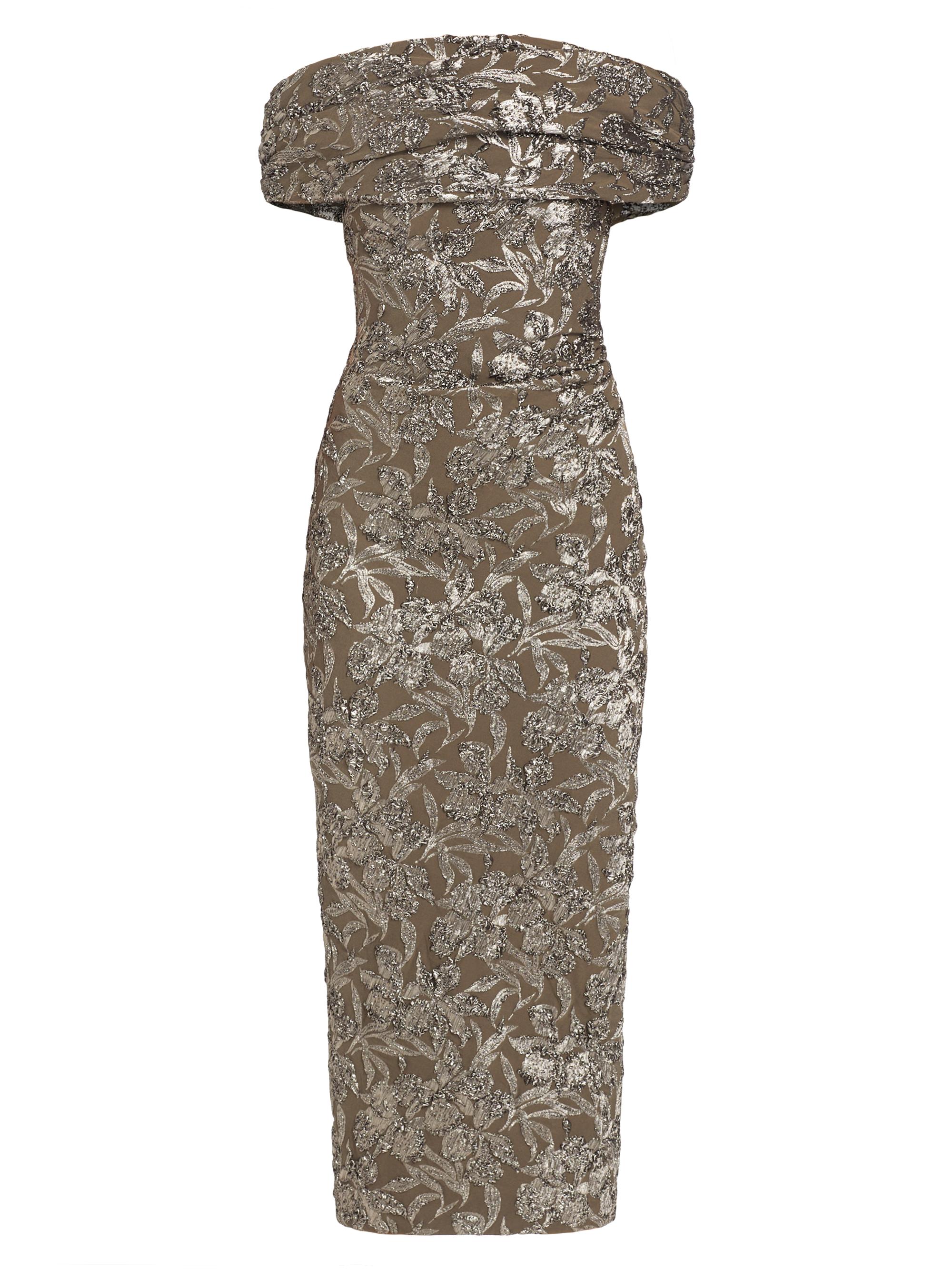 Oscar de la Renta Metallic Orchid Jacqaurd Off-the-Shoulder