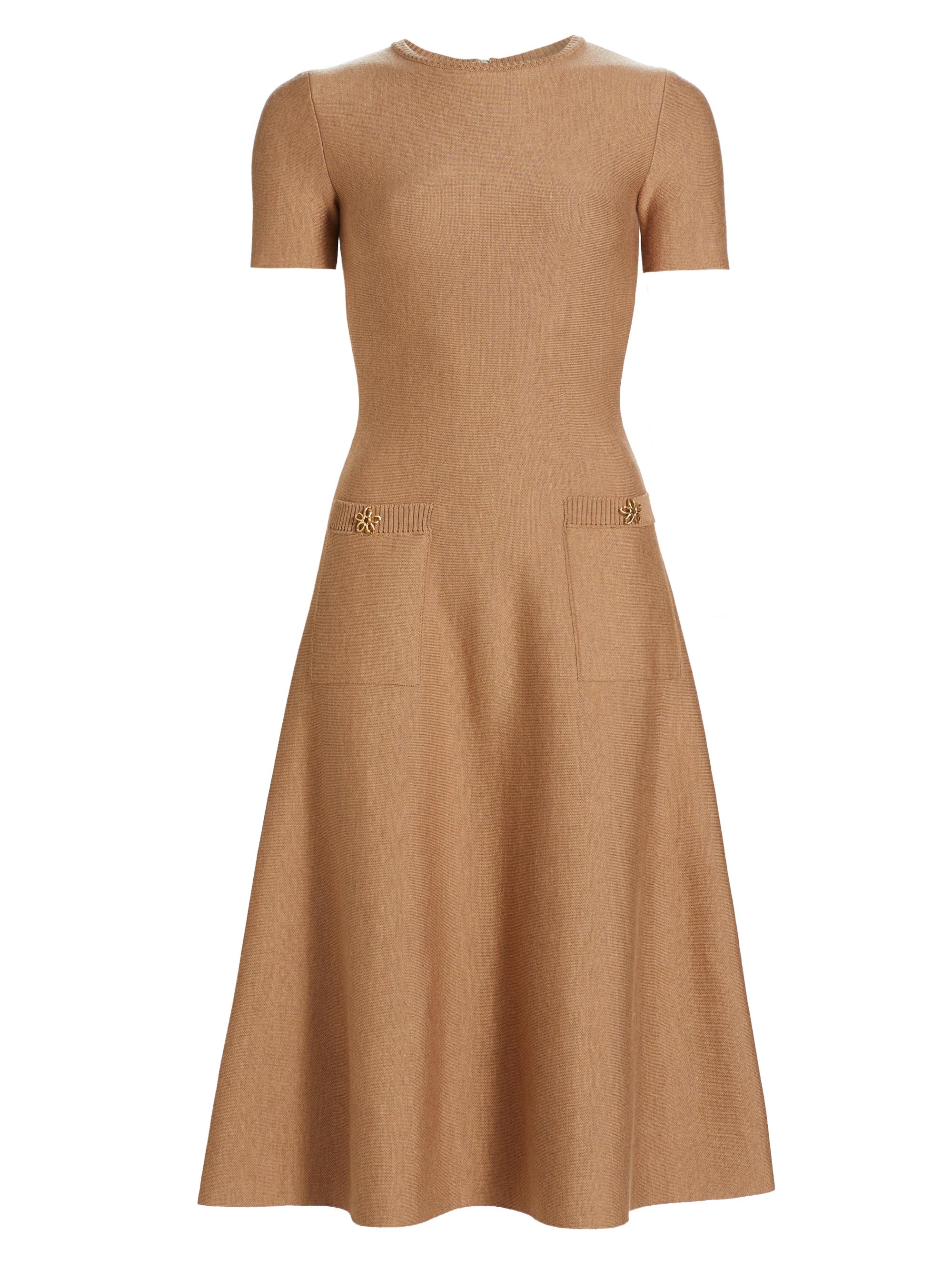 Oscar de la Renta Women's Wool Jewel Button Midi-Dress - Cafe Au Lait