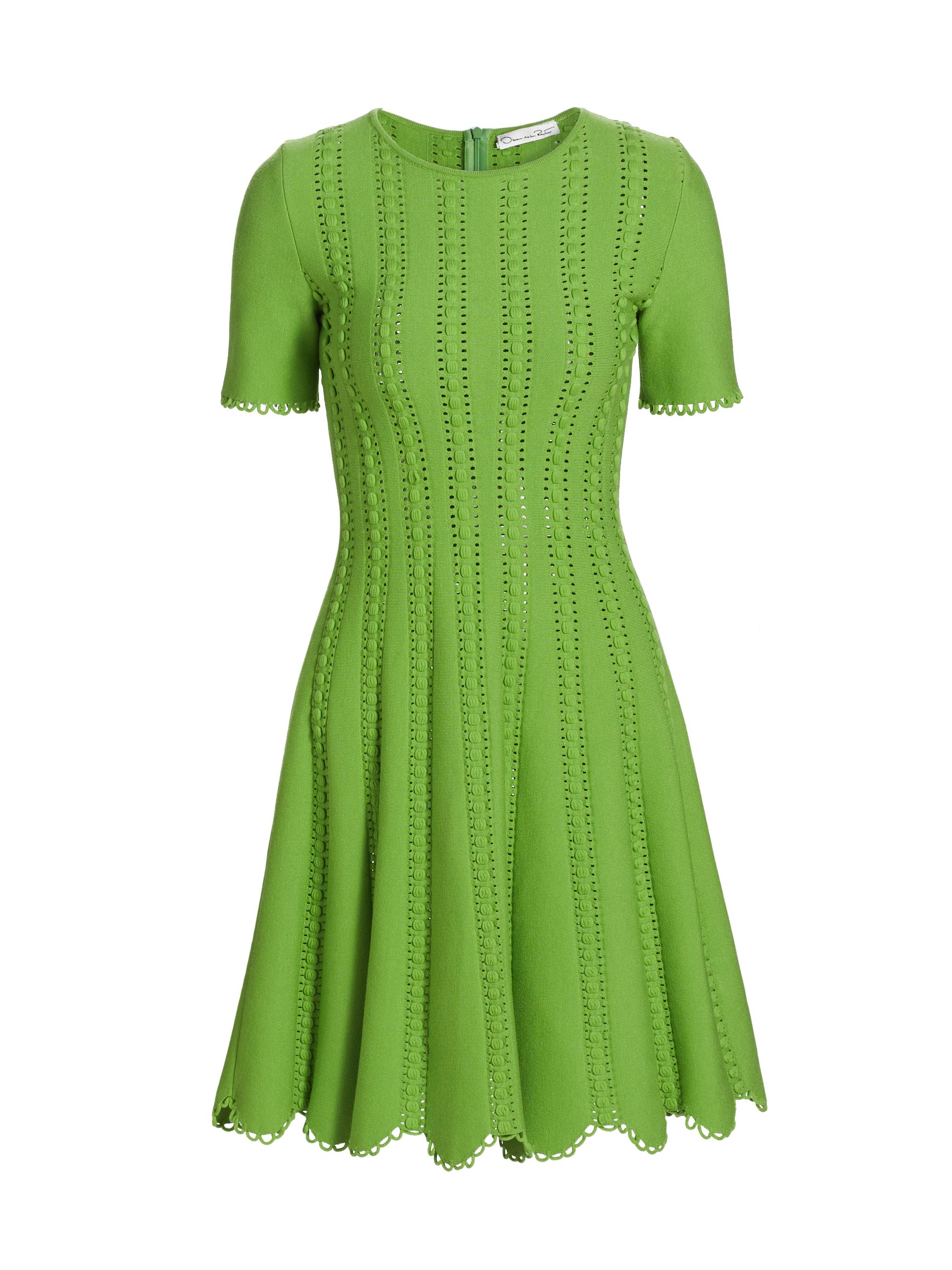 Oscar de la Renta Women's Scalloped Knit Fit-&-Flare Dress - Olivine
