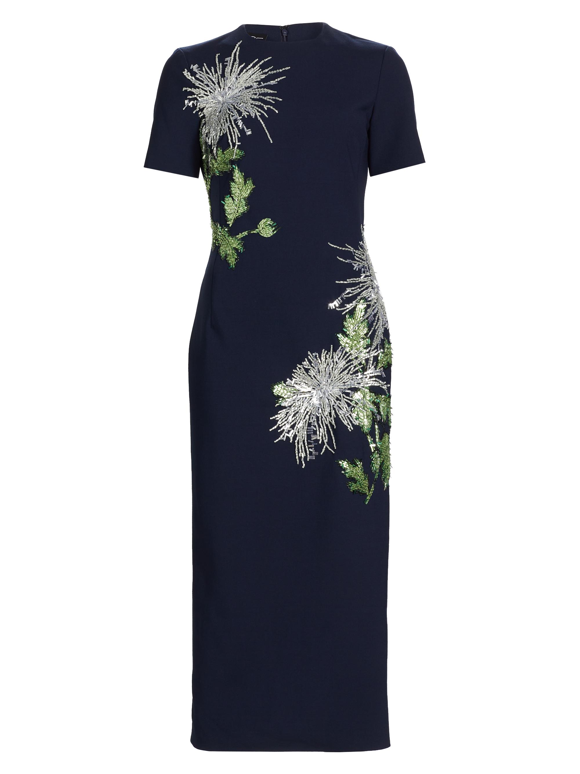 Oscar de la Renta Women's Crystal Embroidered Dandelion Midi-Dress - Navy