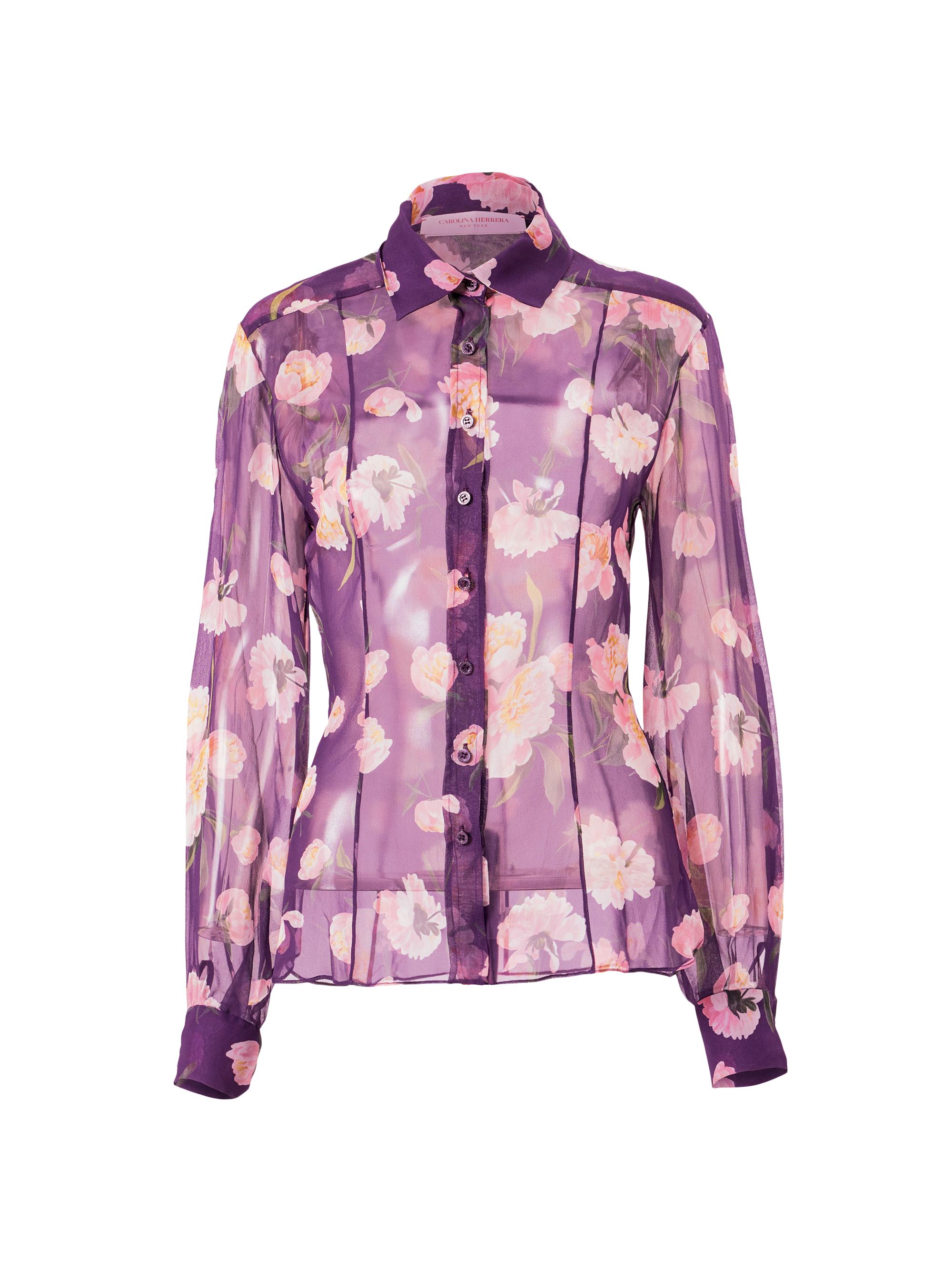 Carolina Herrera Women's Floral Sheer Silk Shirt - Fig Multi