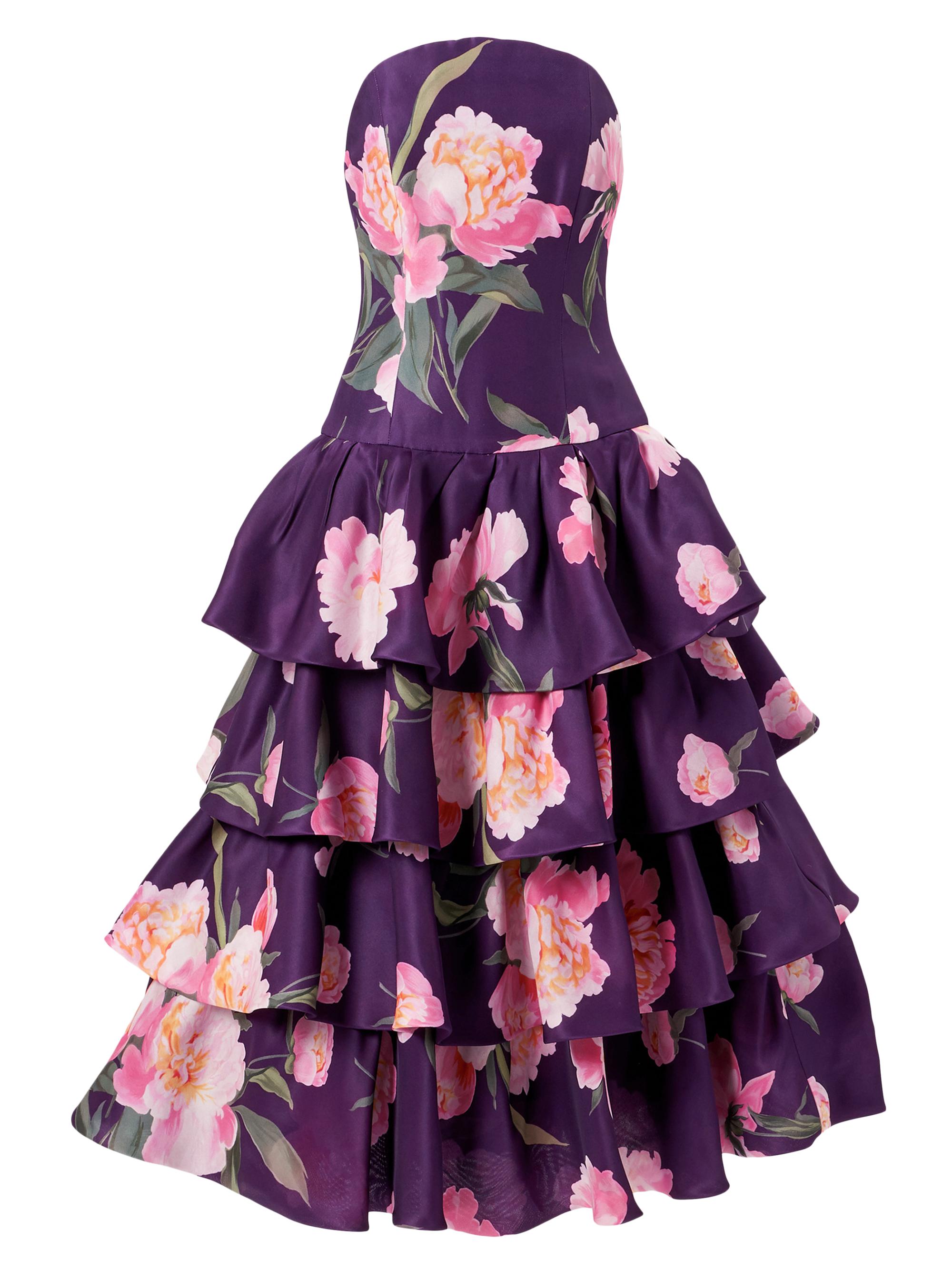 Carolina Herrera Women's Floral Silk Strapless Ruffle Midi-Dress - Fig Multi